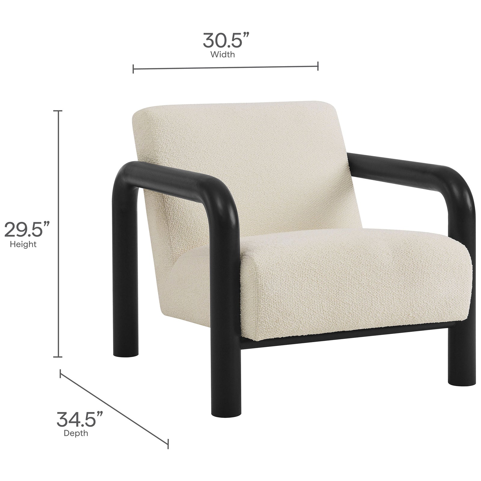 Compact proportions with generous seating fit modern spaces at 30.5W x 34.5D x 29.5H inches || EEI-7391-CRE-BLK || dimension_studio