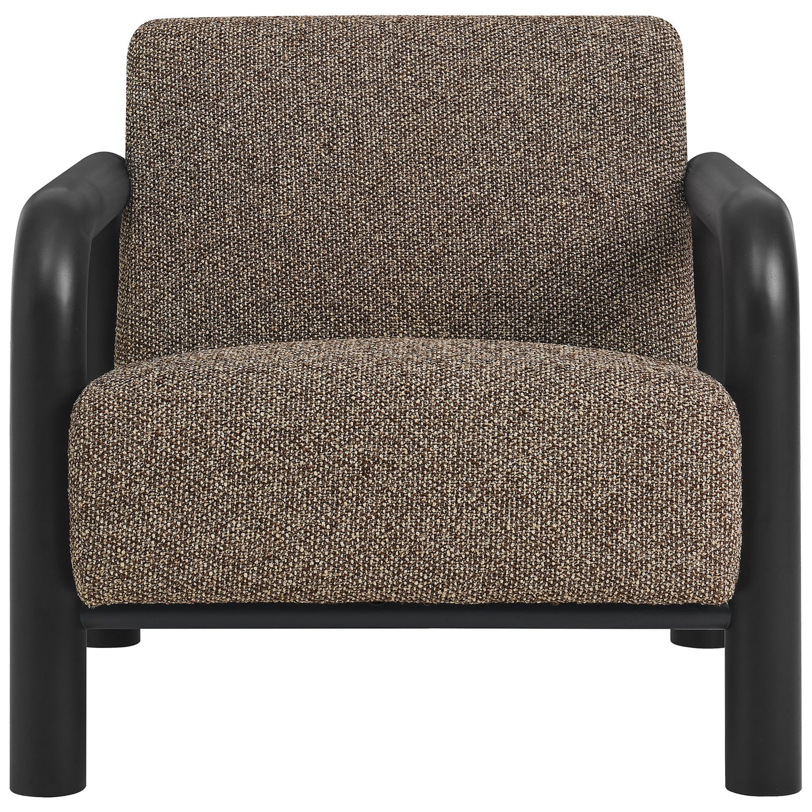 Sereno accent chair with earth boucle upholstery and rounded black solid wood arms || EEI-7391-ETH-BLK || front_studio