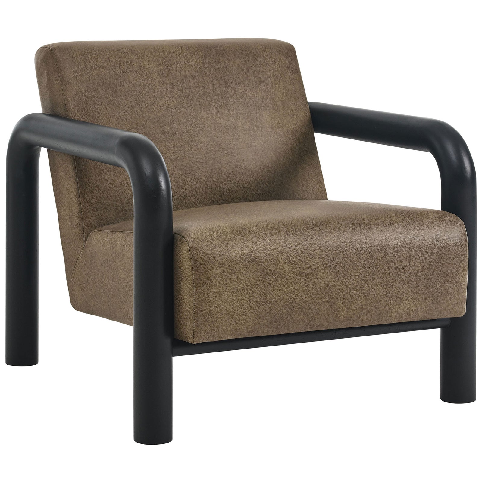 Pebbled vegan leather upholstery and tubular black arms deliver a modern, lounge-ready statement. || EEI-7392-MUS-BLK || front_angle_studio