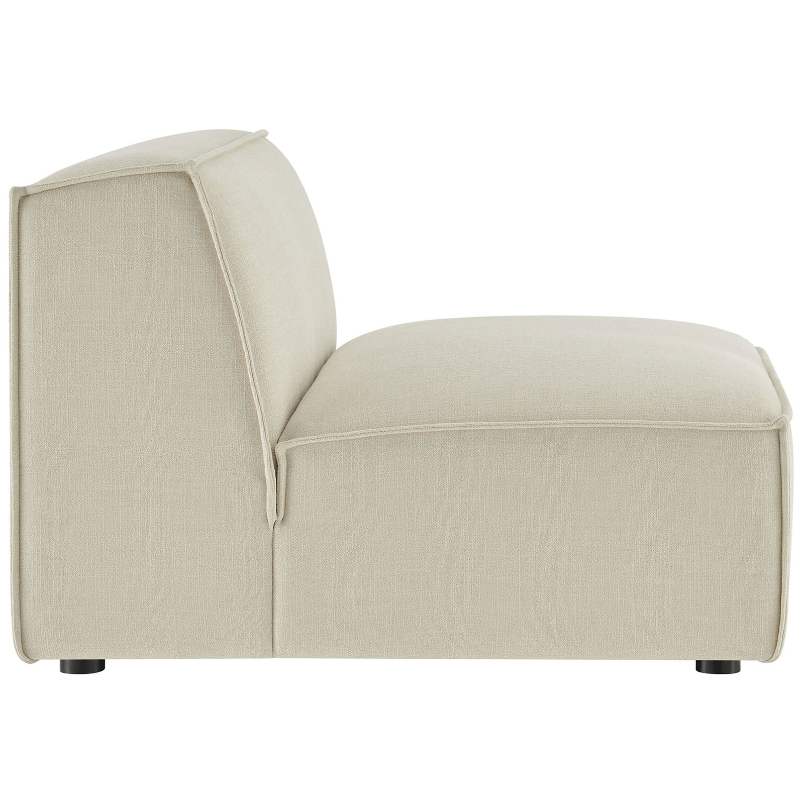 Deep seat and low back with clean, boxy lines and softly textured ecru upholstery || EEI-7395-ECR || side_studio