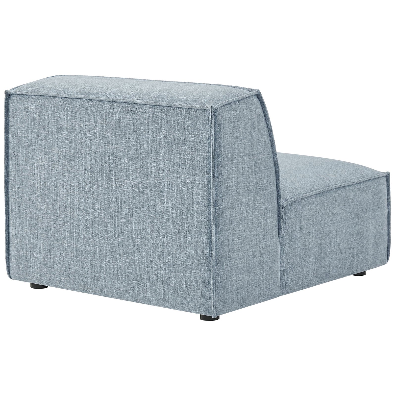 Crisp French piping and clean edges emphasize the modern, boxy form in sky blue fabric. || EEI-7395-SKY || back_angle_studio