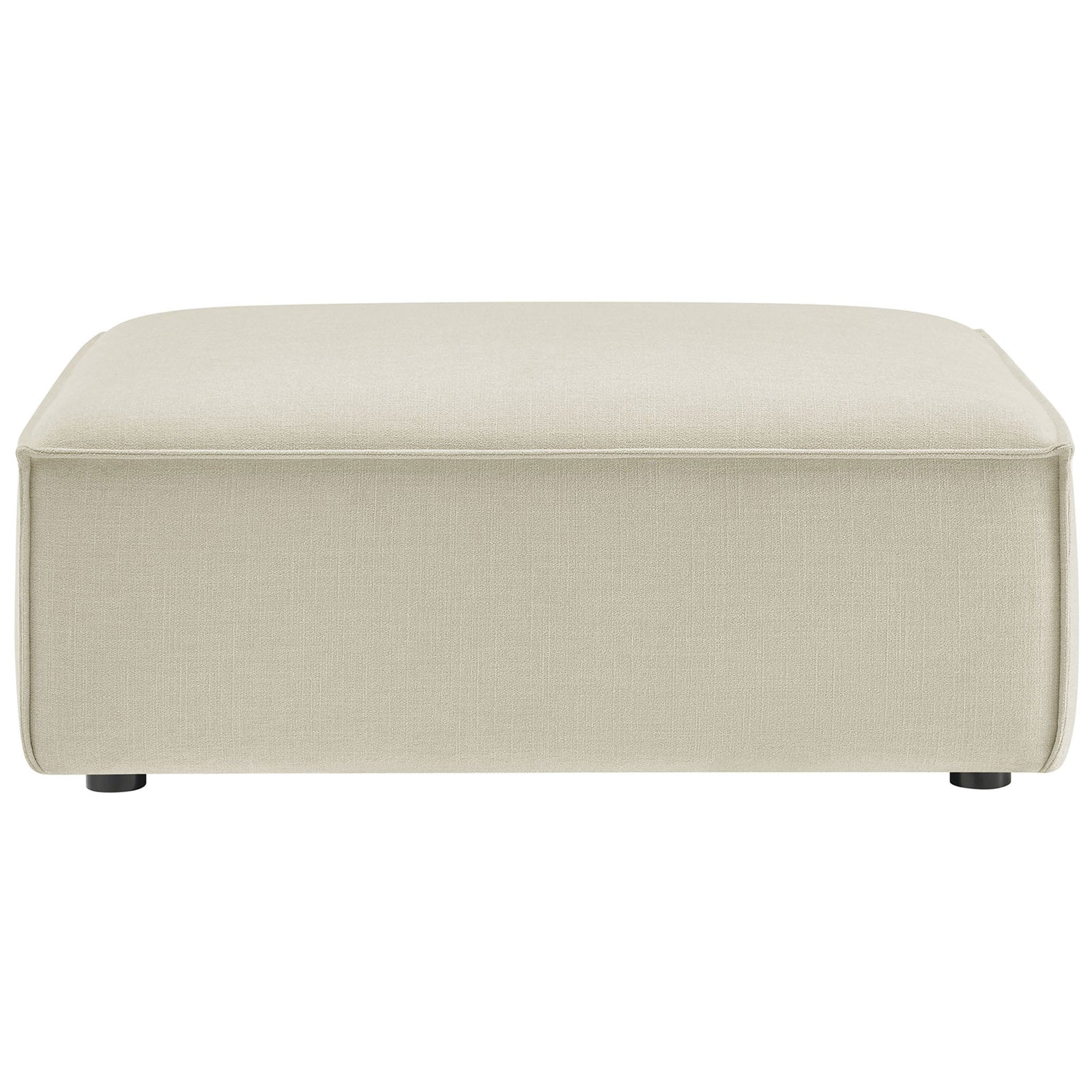 Restore ecru performance fabric modular ottoman with broad cushioned top and tailored French piping. || EEI-7401-ECR || front_studio