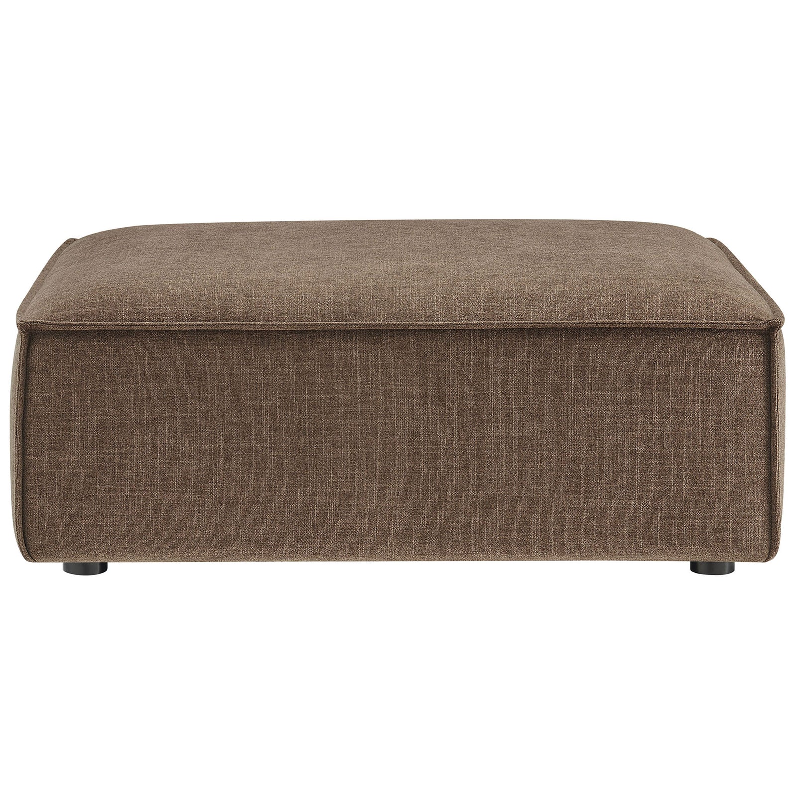 Mocha performance fabric modular ottoman with plush cushion and tailored French piping trim || EEI-7401-MOC || front_studio