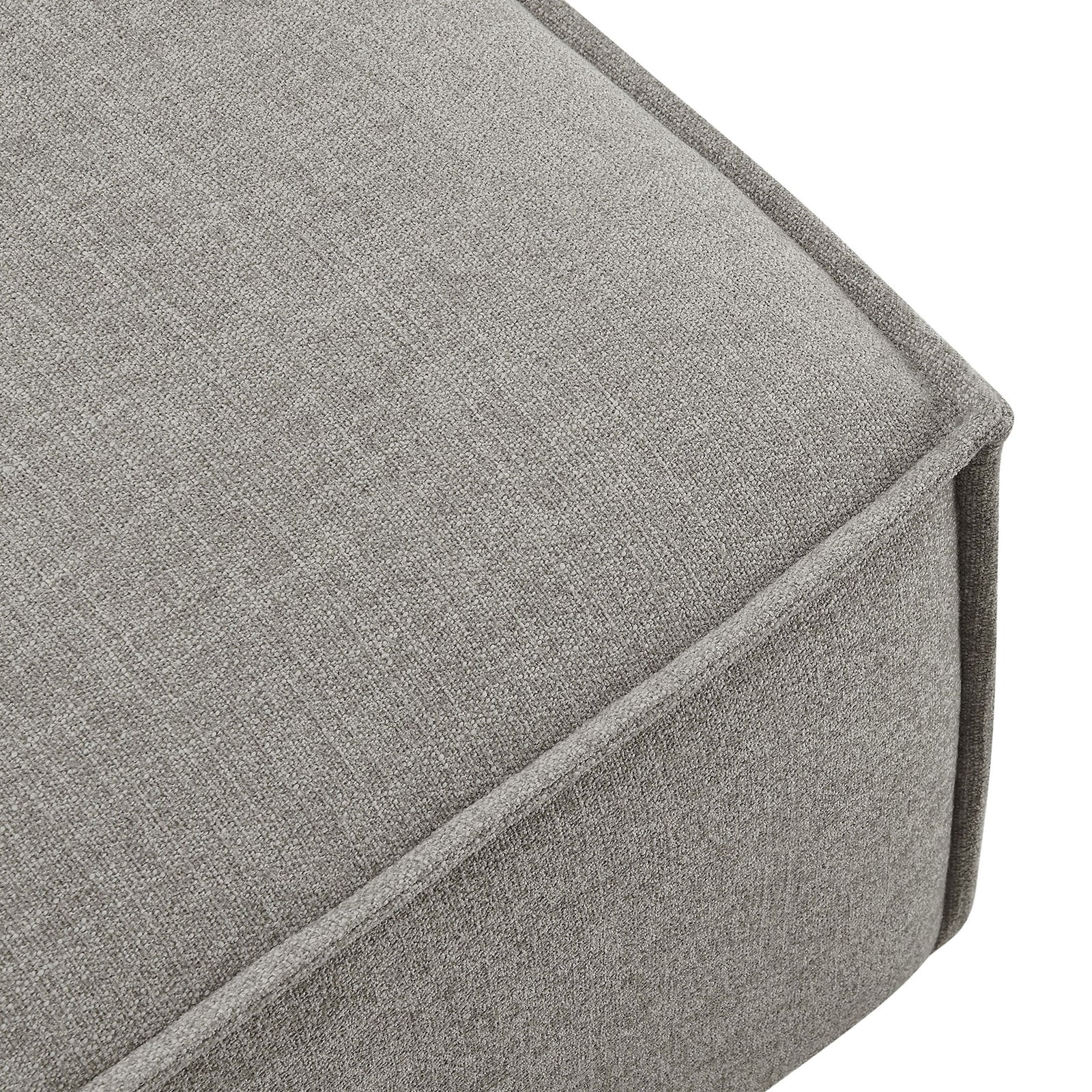 Tailored French piping and textured pewter performance fabric upholstery on the modular ottoman cushion || EEI-7401-PEW || detail_studio