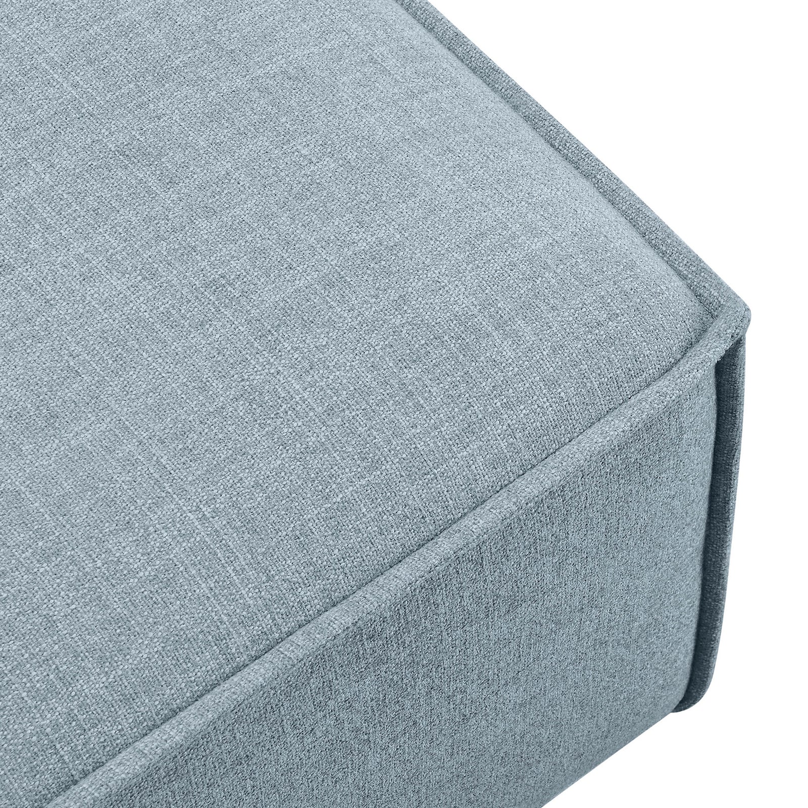 Close-up of the sky blue upholstery showcases the finely textured weave and crisp tailored piping detail || EEI-7401-SKY || detail_studio