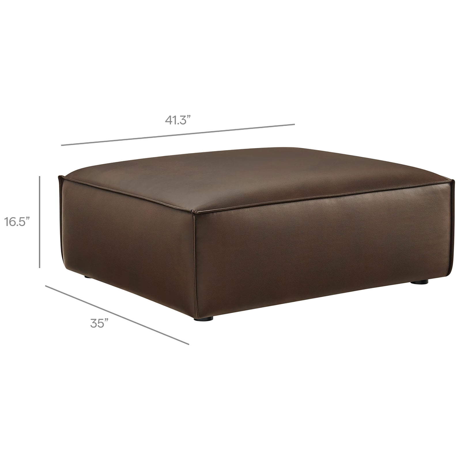 Generously sized vegan leather ottoman measuring 35 inches by 41.3 inches and 16.5 inches high. || EEI-7402-ESP || dimension_studio