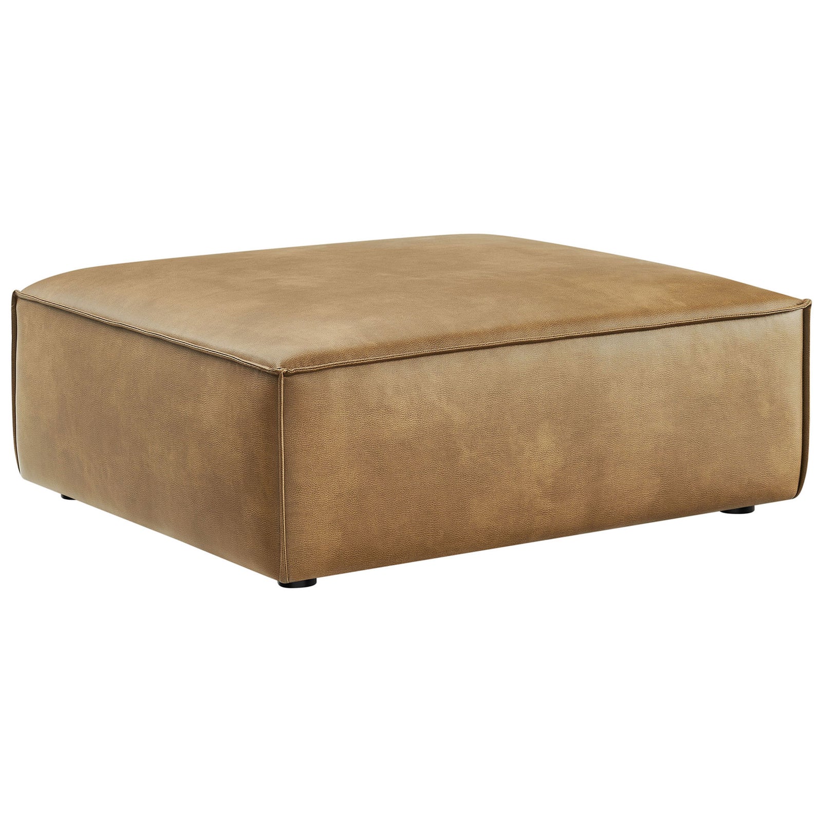 Low-profile toast vegan leather ottoman with clean lines and subtle French piping detail || EEI-7402-TST || front_angle_studio