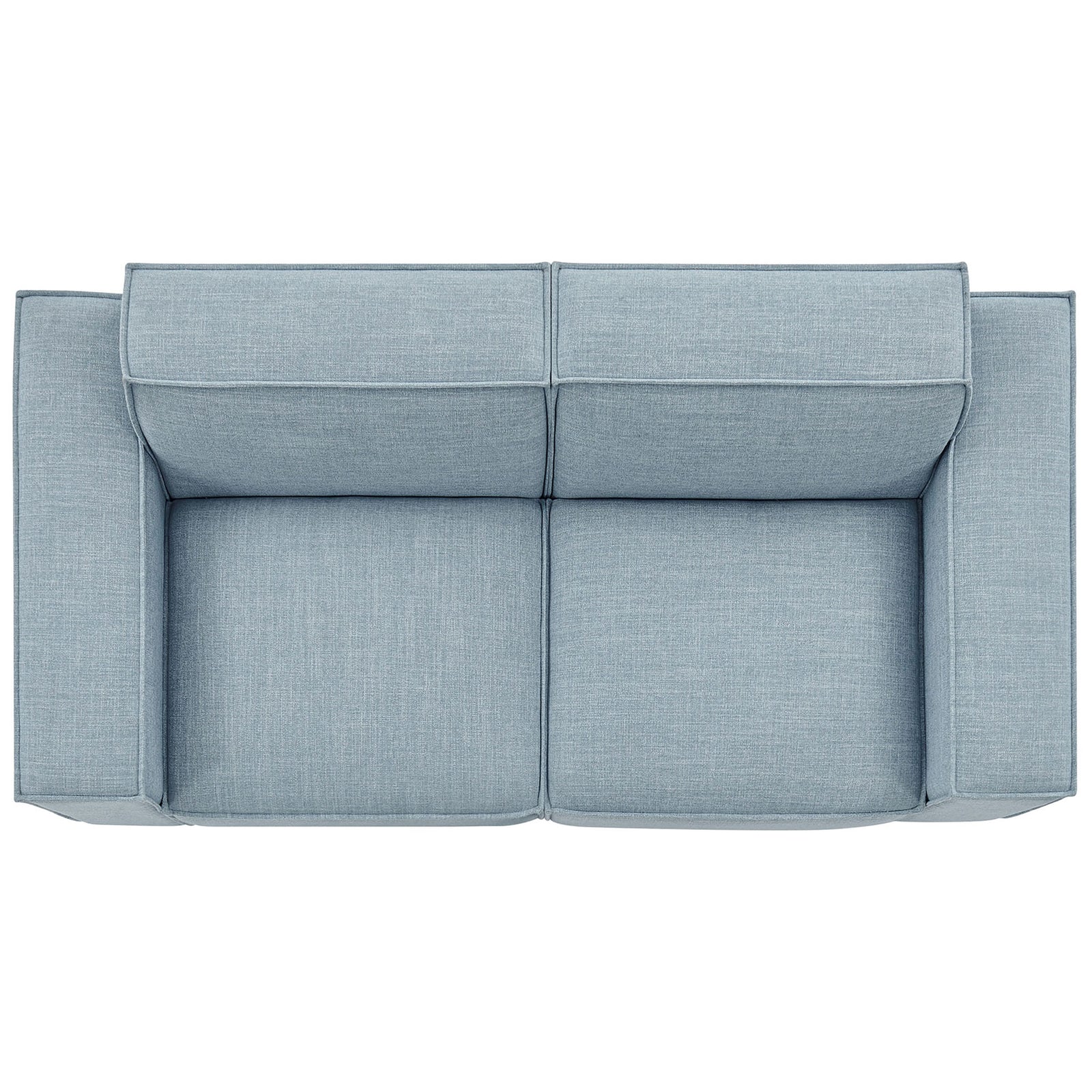 Generously cushioned sky blue loveseat showcasing wide seats and thick armrests || EEI-7403-SKY || top_studio