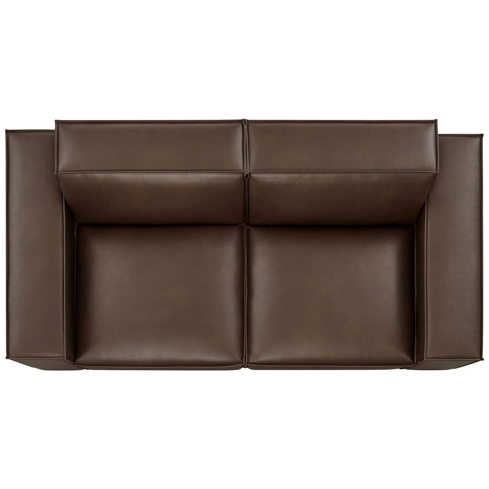Espresso vegan leather loveseat with broad seat cushions and tailored low back cushions. || EEI-7404-ESP || top_studio