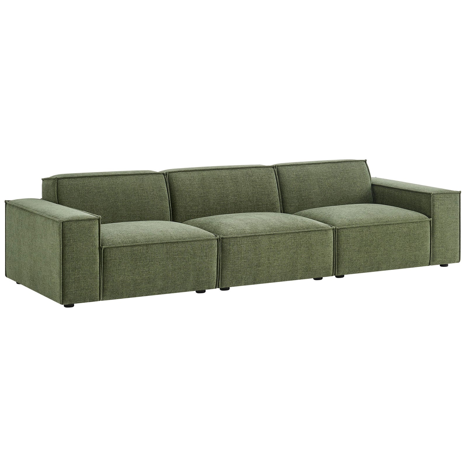 Low-profile foliage green sectional sofa with deep seats and clean boxy silhouette for modern living rooms || EEI-7407-FOL || front_angle_studio