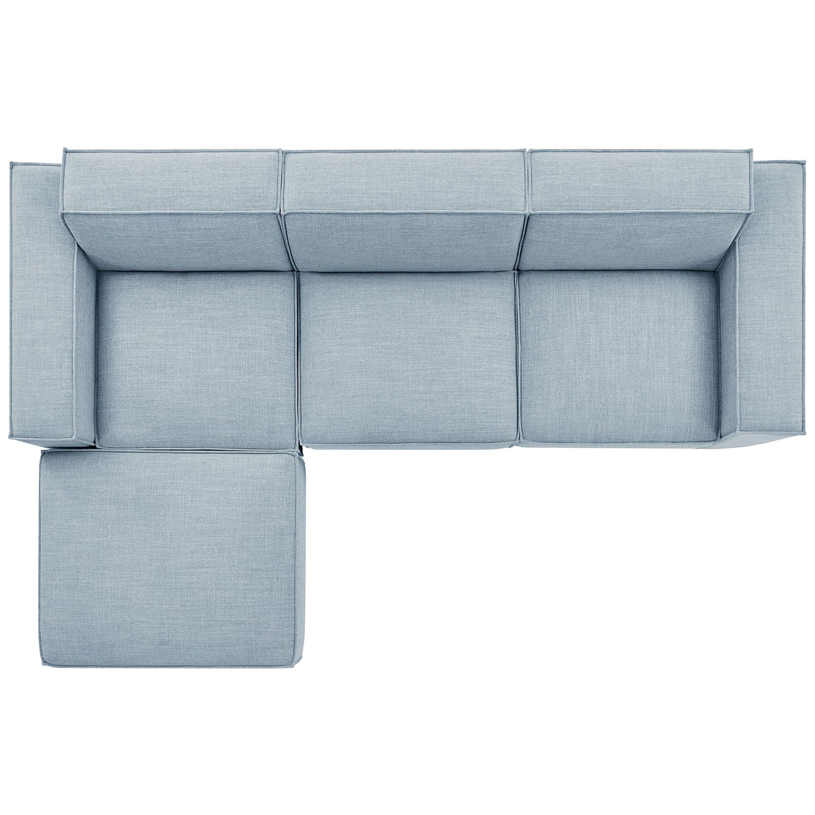 Versatile modular sofa in sky blue with movable ottoman that switches easily between chaise and coffee-table styling || EEI-7409-SKY || top_studio