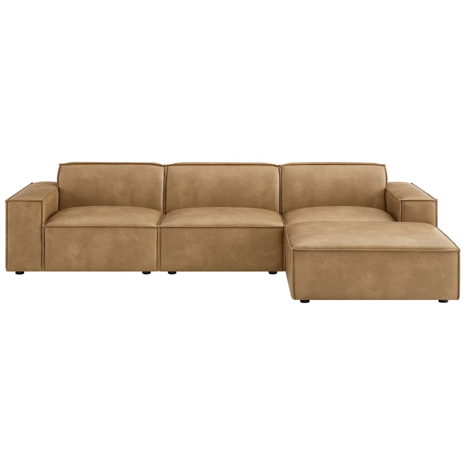 Toast vegan leather modular sectional sofa with ottoman extension and wide track arms || EEI-7410-TST || front_studio