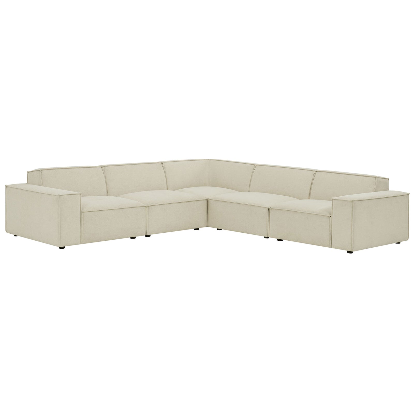 Ecru performance fabric modular L-shaped sectional with clean lines and deep, inviting seats || EEI-7411-ECR || front_angle_studio