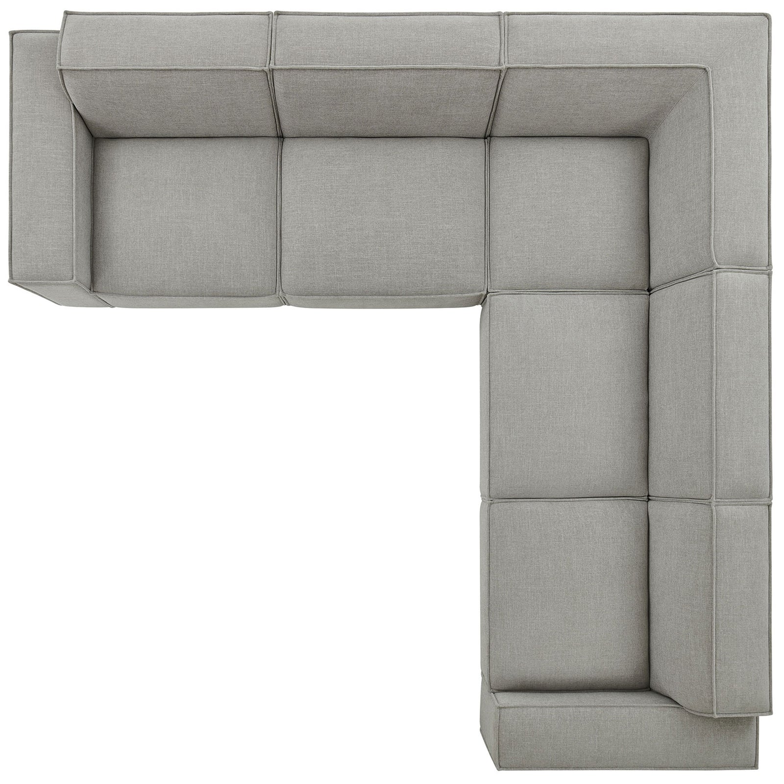 Top view of the Restore modular sectional arranged in an L shape to maximize seating space || EEI-7411-PEW || top_studio