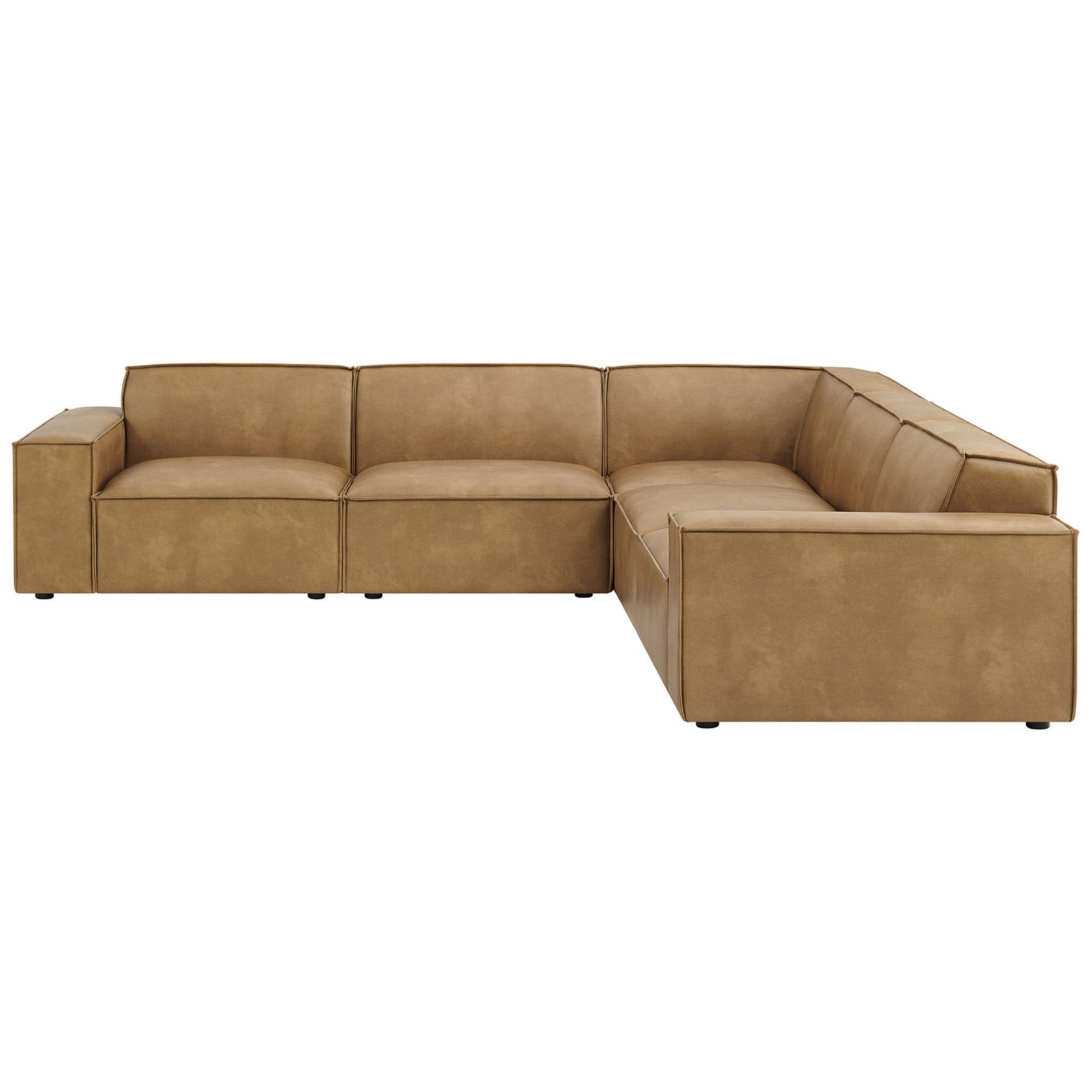 Toast vegan leather modular sectional sofa with clean lines and deep cushioned seats || EEI-7412-TST || front_studio