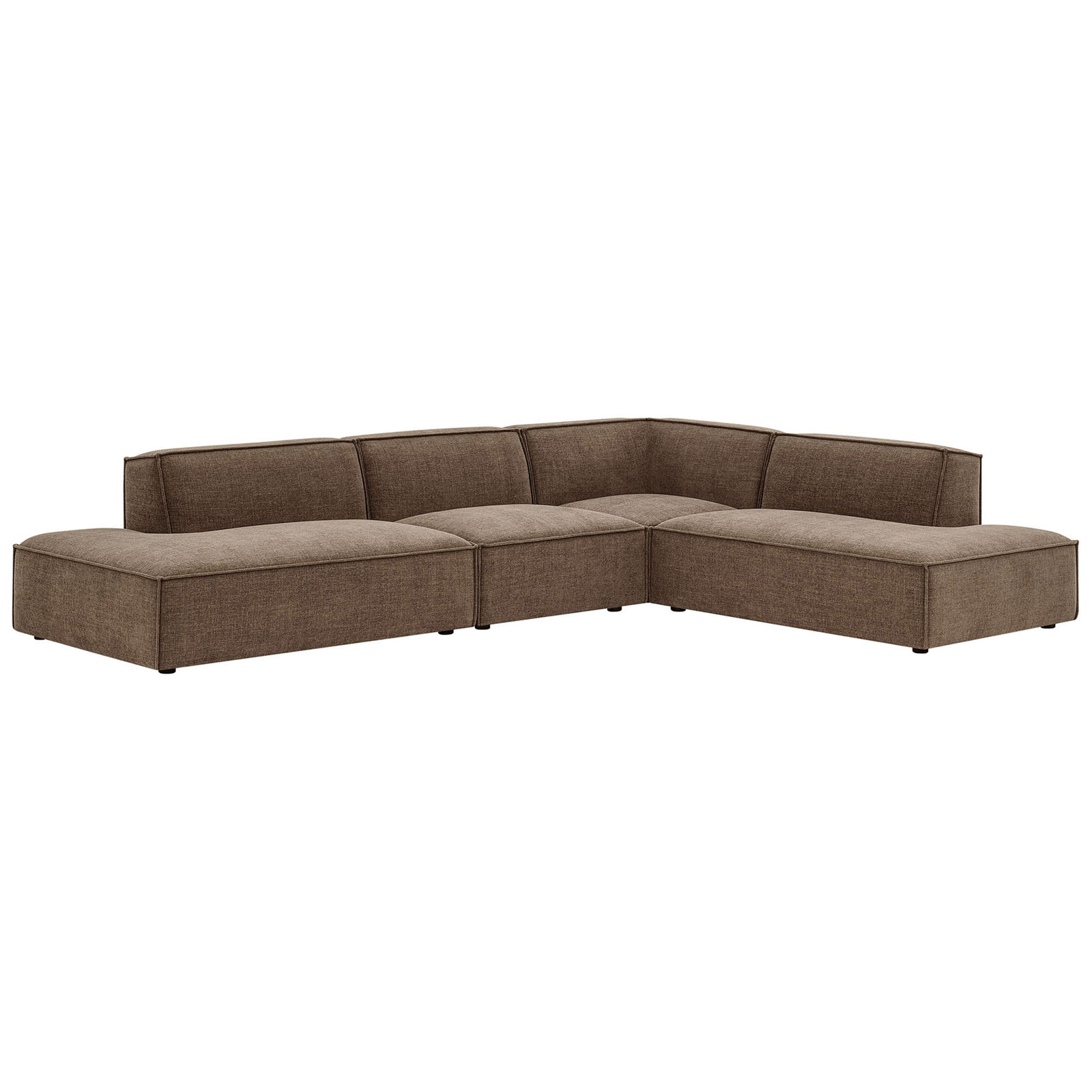 Mocha modular L-shaped sectional sofa with low-profile back cushions and clean piping || EEI-7413-MOC || front_angle_studio