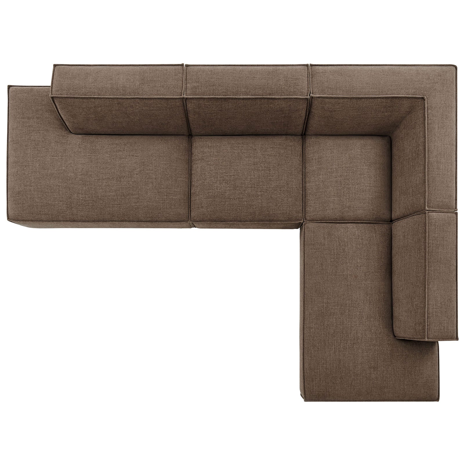 Mocha modular L-shaped sectional sofa showing spacious, symmetrical seating layout || EEI-7413-MOC || top_studio