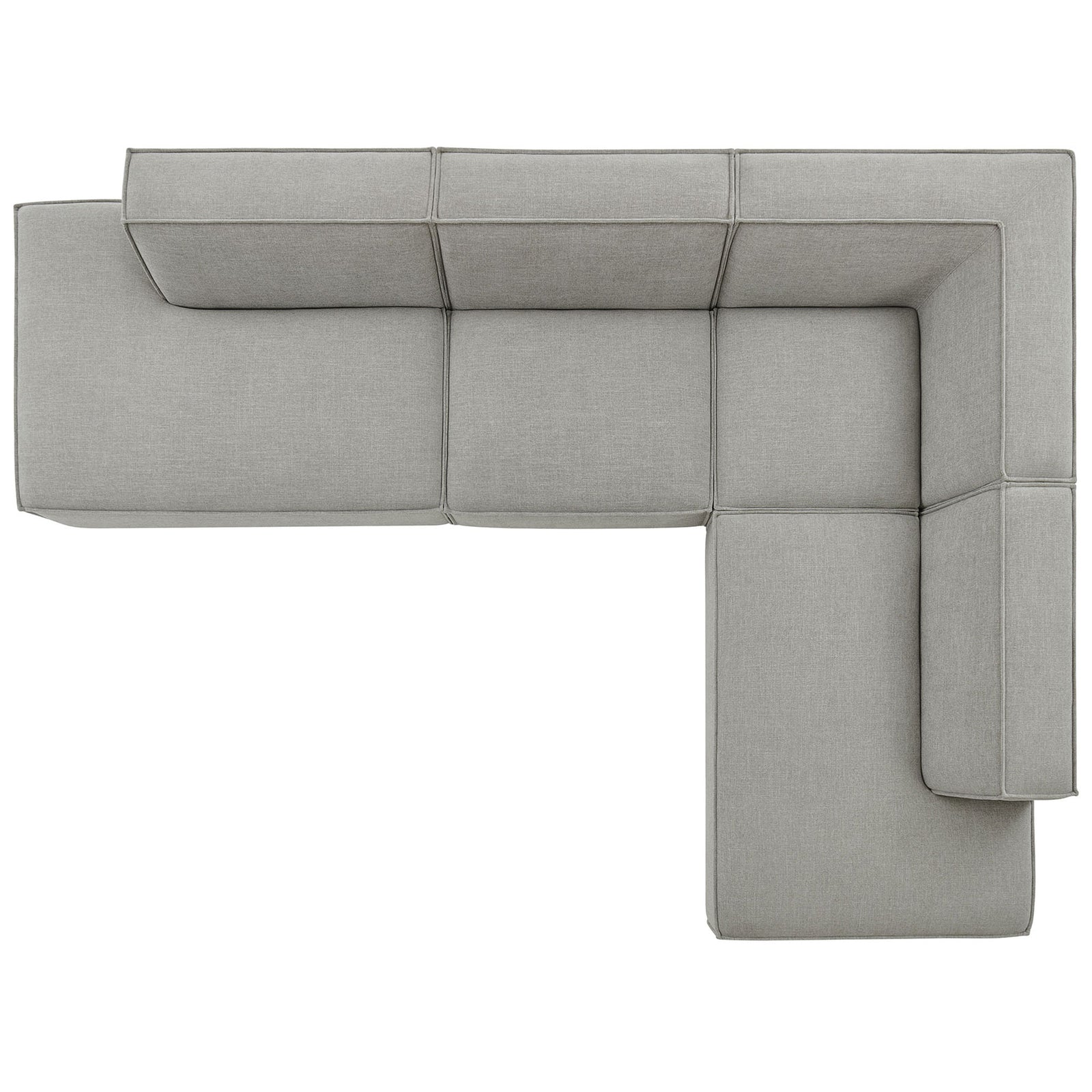 Pewter modular sectional highlighting wide lounge seats and crisp, boxy silhouette || EEI-7413-PEW || top_studio