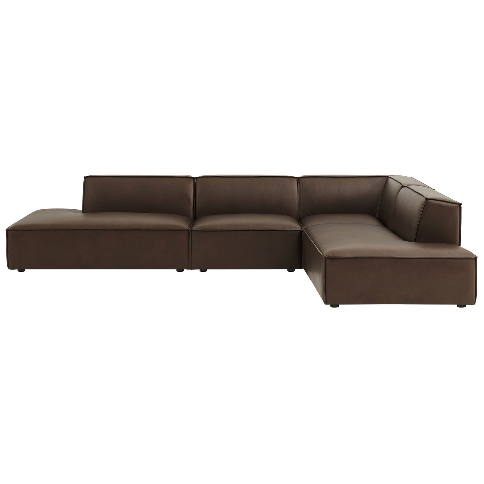 Espresso vegan leather modular sectional sofa showcasing deep seats and supportive low back cushions || EEI-7414-ESP || front_studio