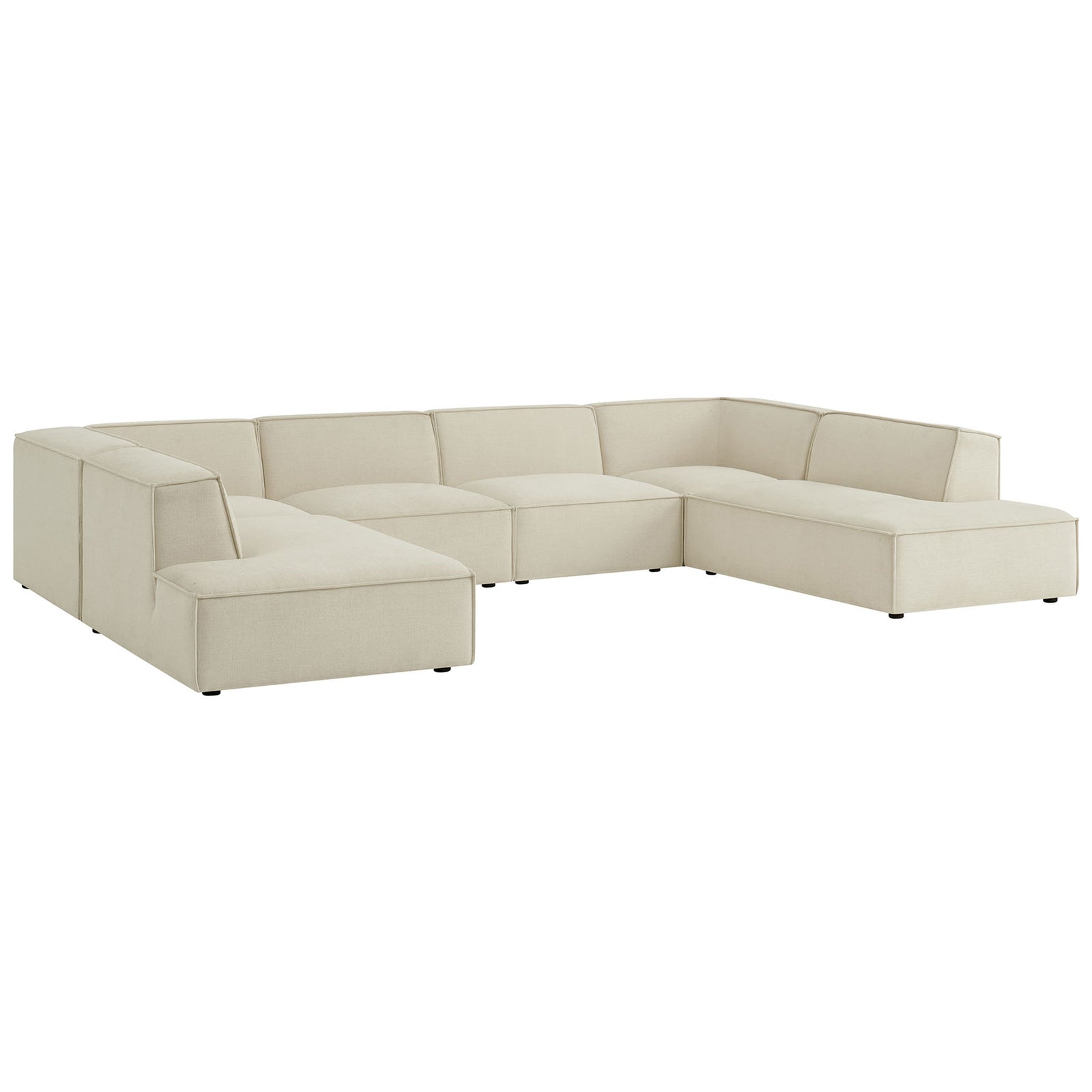 Spacious ecru U-shaped modular sectional sofa with dual chaises and deep, lounge-worthy seating. || EEI-7415-ECR || front_angle_studio