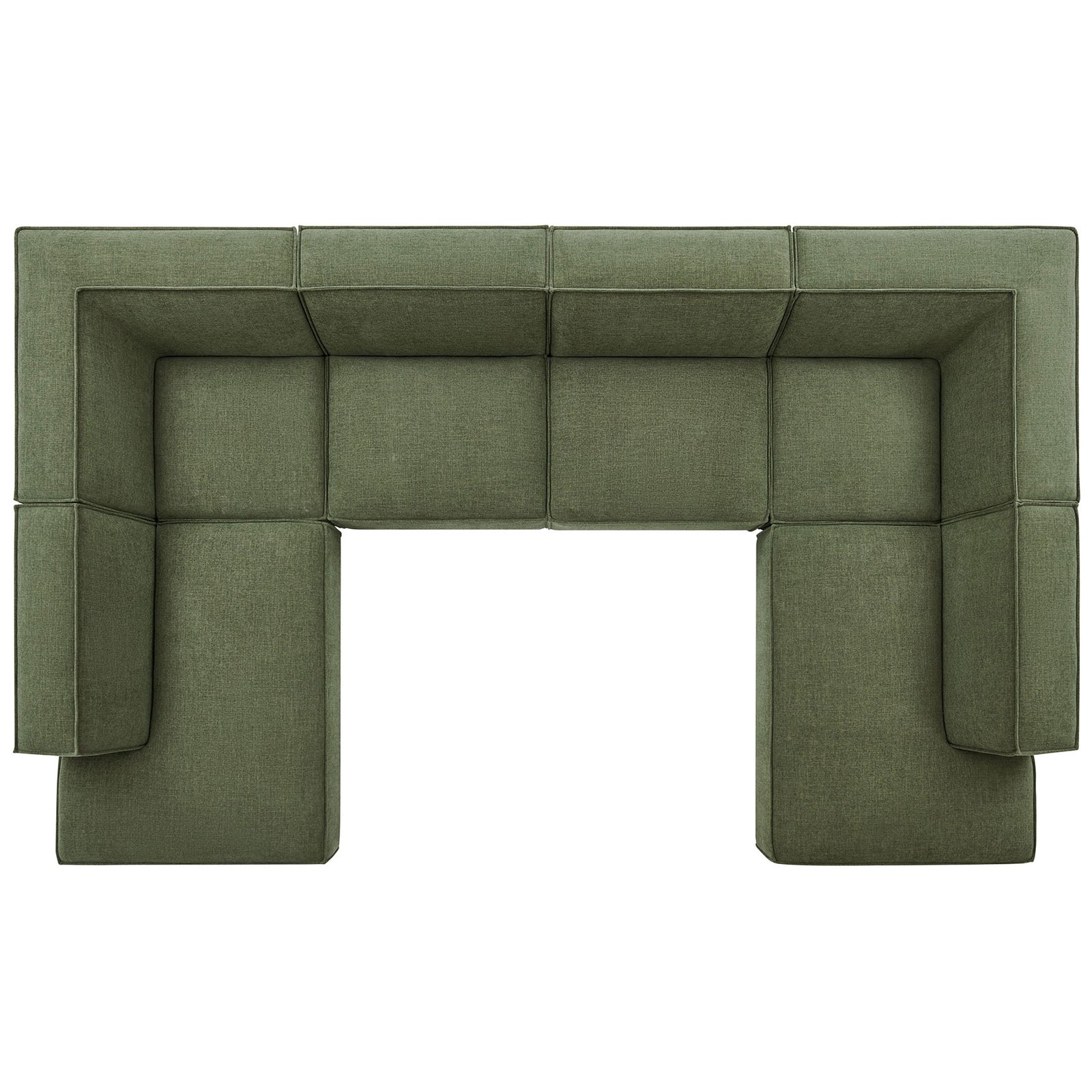 Modular Restore sectional arranged in a U shape, highlighting the generous seat layout and foliage green upholstery || EEI-7415-FOL || top_studio