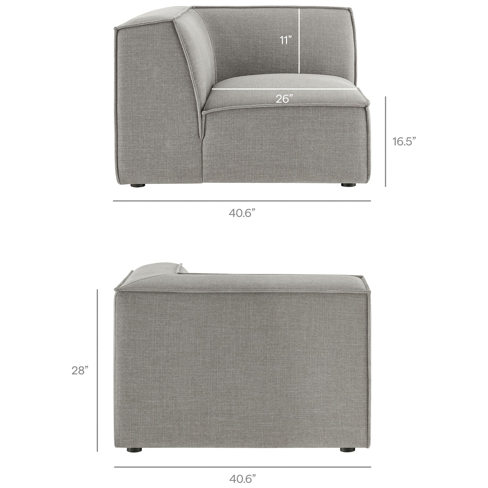 Dimension guide for modular corner chair component of the Restore sectional sofa || EEI-7415-PEW || dimension_studio