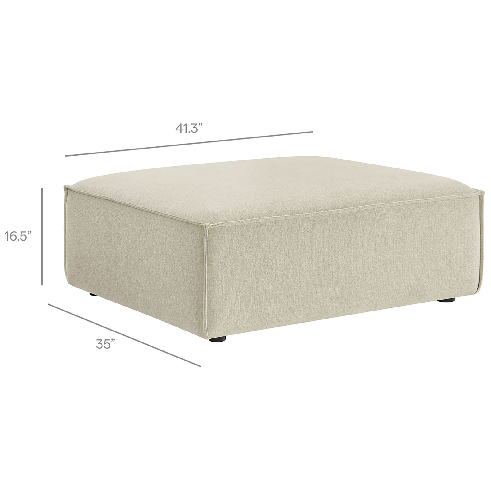 Dimension diagram of the rectangular modular ottoman showing width, depth, and low-profile height || EEI-7417-ECR || dimension_studio