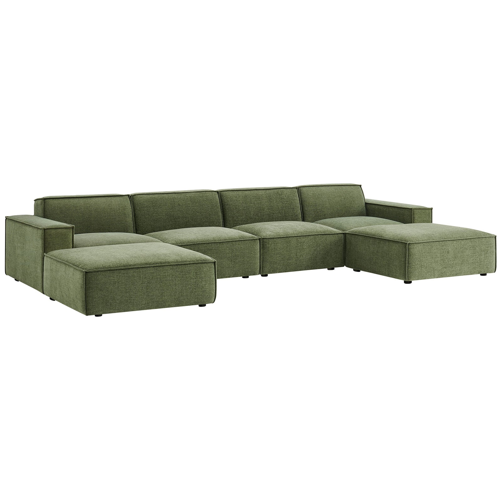Restore foliage green modular sectional with low-profile arms, deep seats, and broad cushions for relaxed lounging || EEI-7417-FOL || front_angle_studio