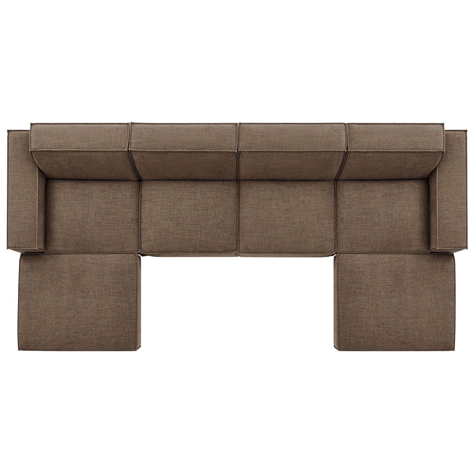 Top view of the Restore mocha modular sectional showing six piece layout and generous seating || EEI-7417-MOC || top_studio