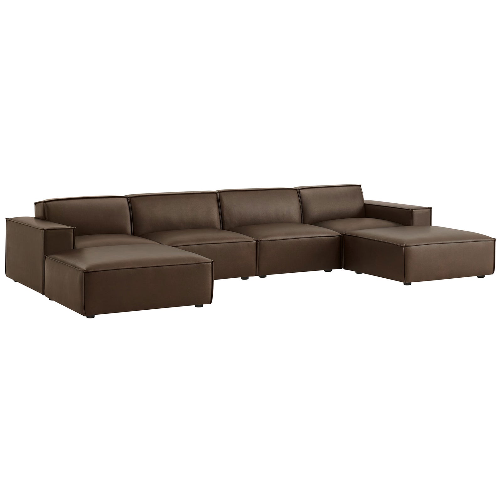 Low-profile espresso modular sectional with dual chaise-style ottomans for flexible lounging || EEI-7418-ESP || front_angle_studio