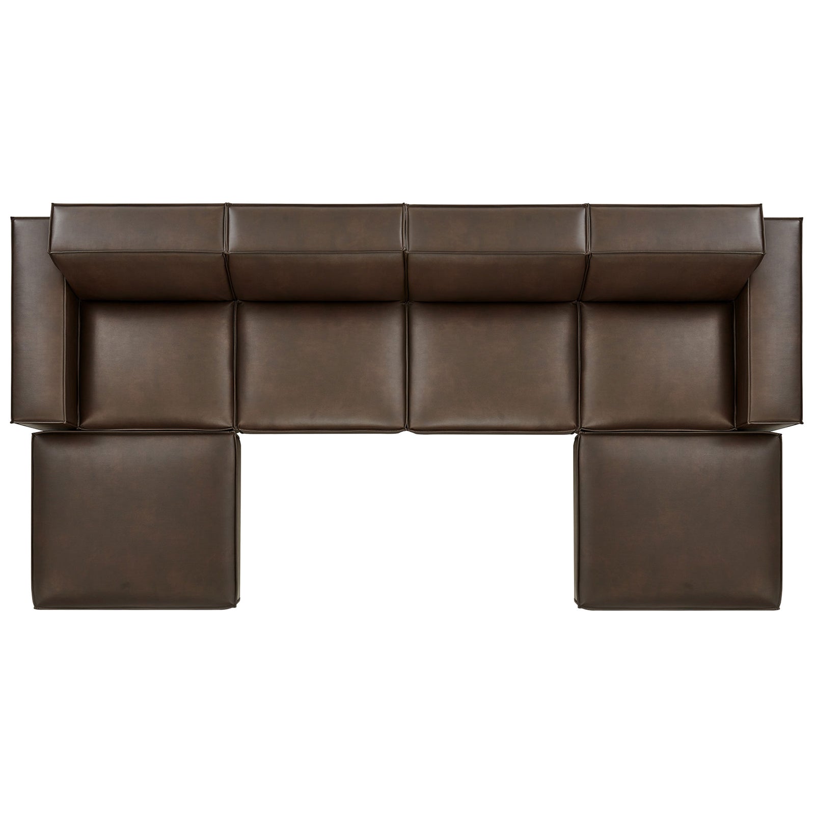 Espresso modular sectional arranged with wide seat cushions and two spacious chaise ottomans || EEI-7418-ESP || top_studio