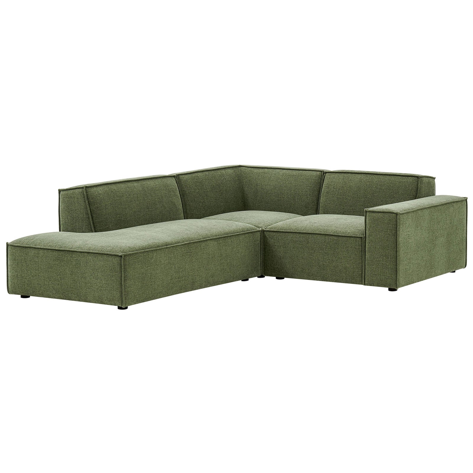 Compact foliage-green modular sectional with chaise for small living spaces, upholstered in performance fabric || EEI-7419-FOL || front_angle_studio