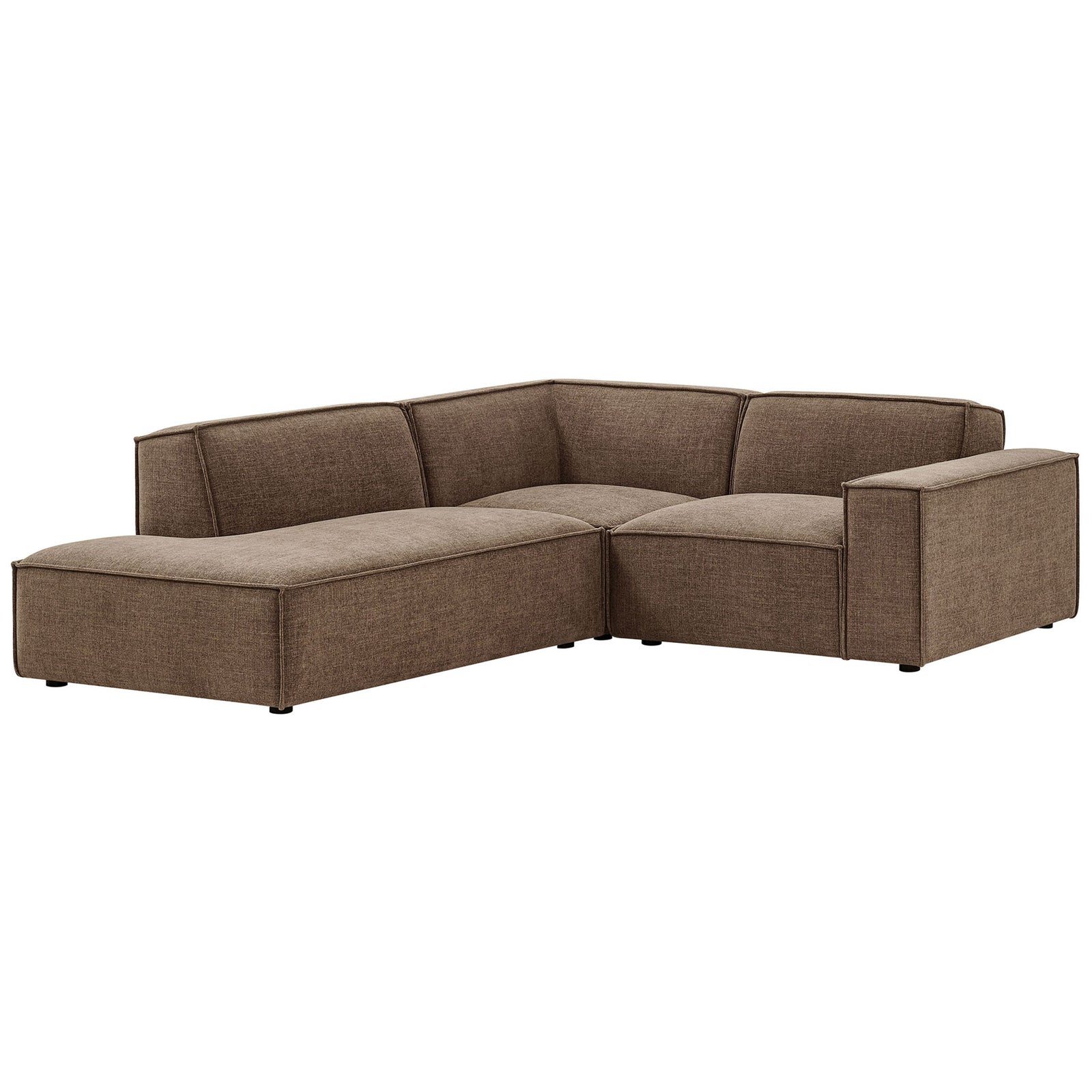 Mocha performance fabric modular sectional with sleek lines and a generous chaise for stretch-out comfort || EEI-7419-MOC || front_angle_studio
