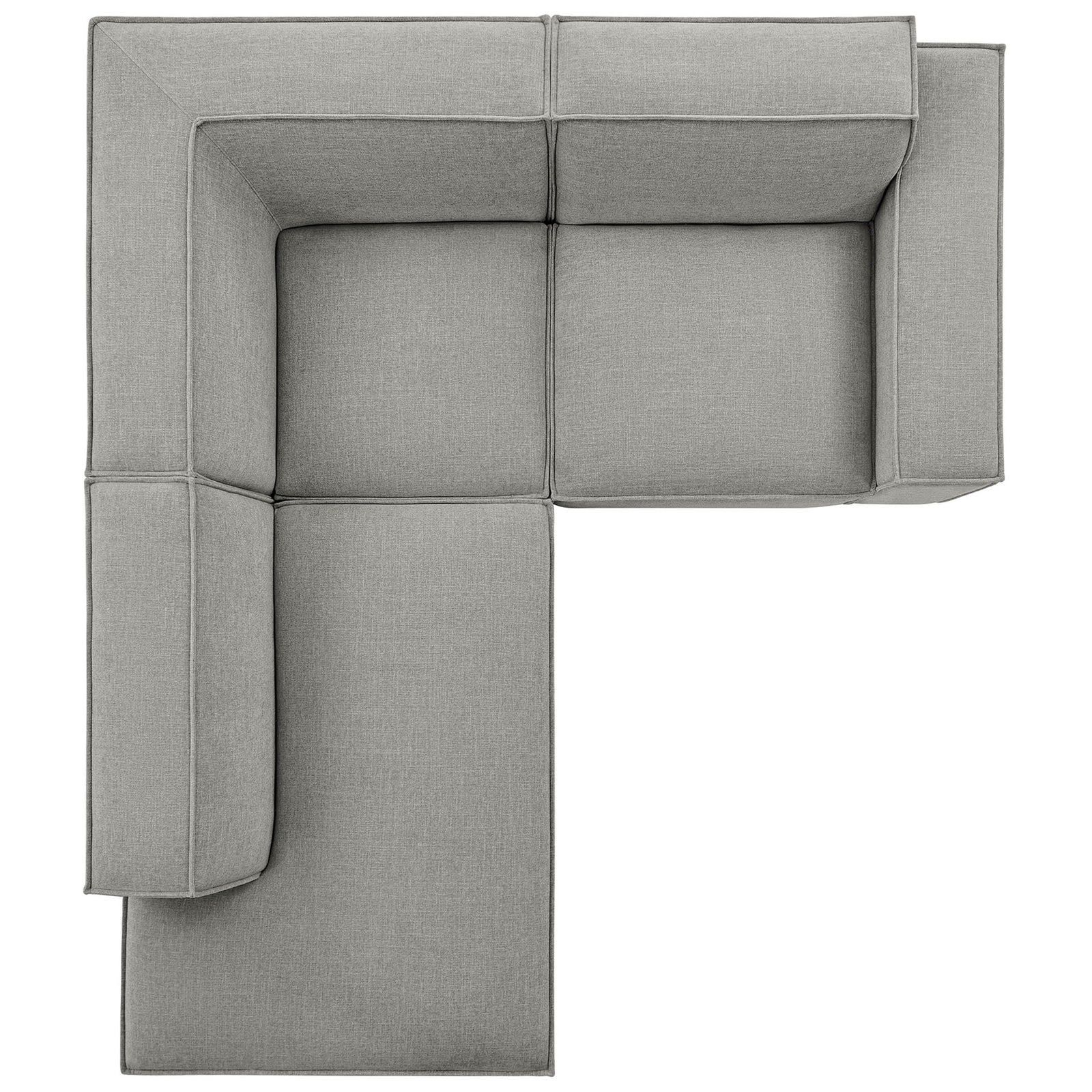 Three-piece modular sectional forming a sleek left-hand L layout in soft pewter upholstery. || EEI-7419-PEW || top_studio