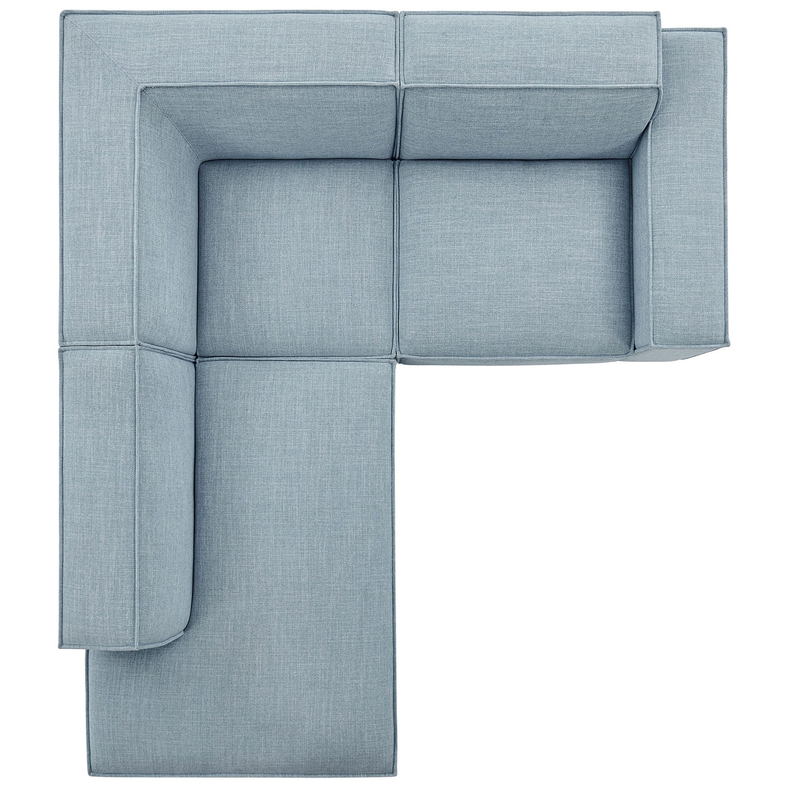 Modular L-shaped sectional in sky blue fabric offering generous seating and a streamlined, low-profile silhouette || EEI-7419-SKY || top_studio