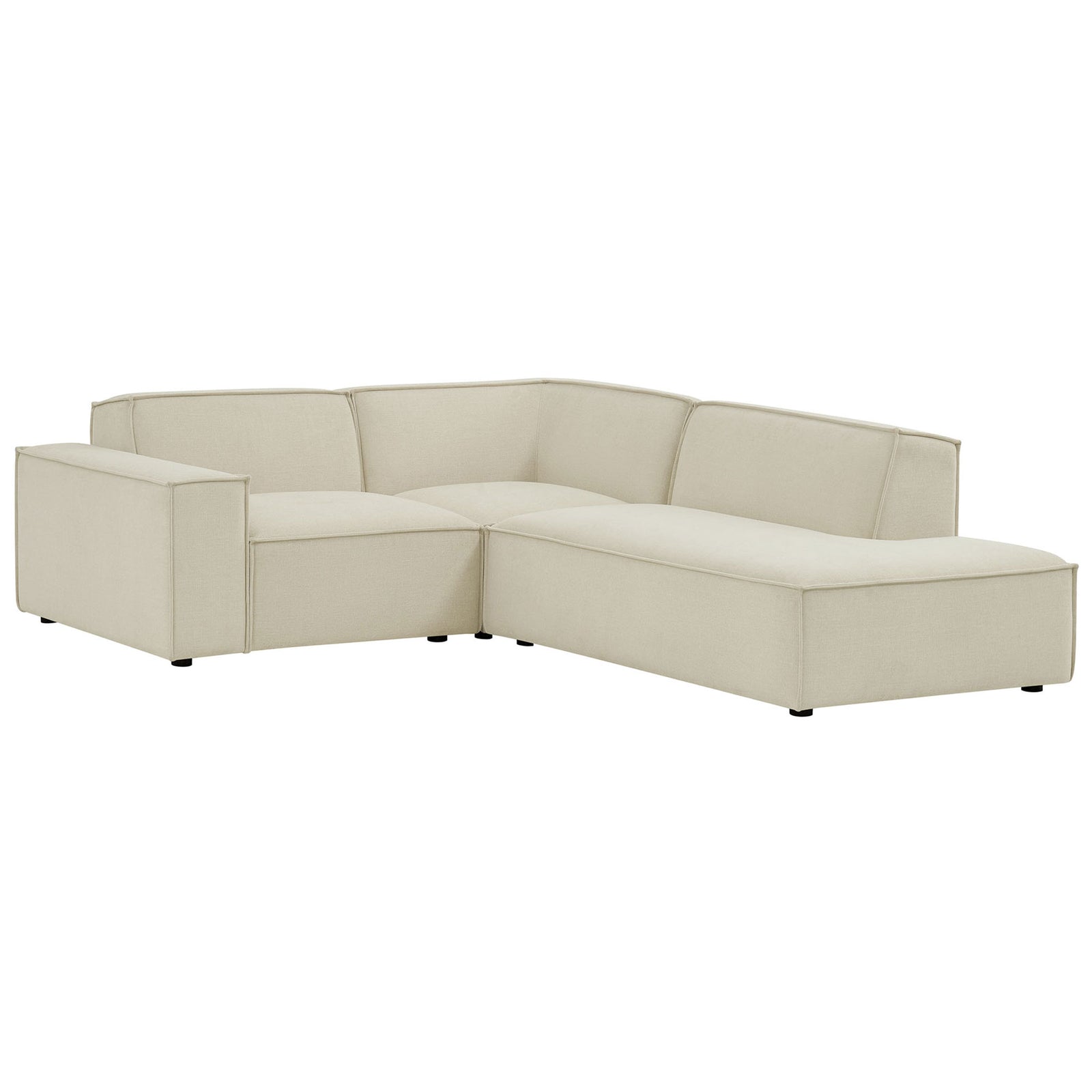 Low-profile modular sectional with broad track arms, wide cushions, and soft ecru upholstery || EEI-7421-ECR || front_angle_studio