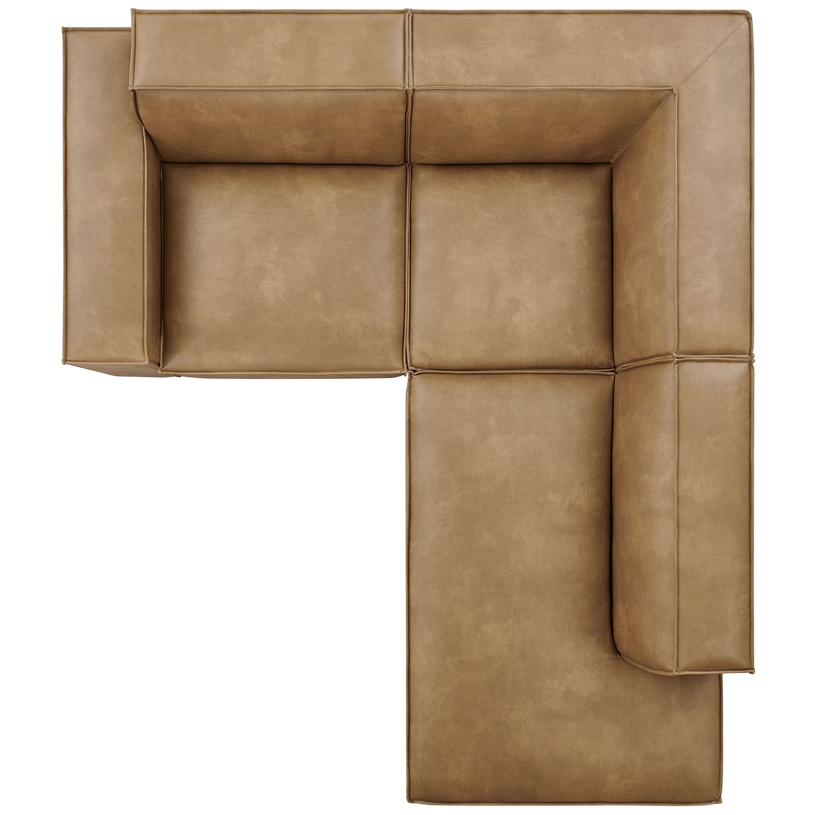 Toast vegan leather modular sectional with a right-side chaise and generous seats forming a compact L shape || EEI-7422-TST || top_studio