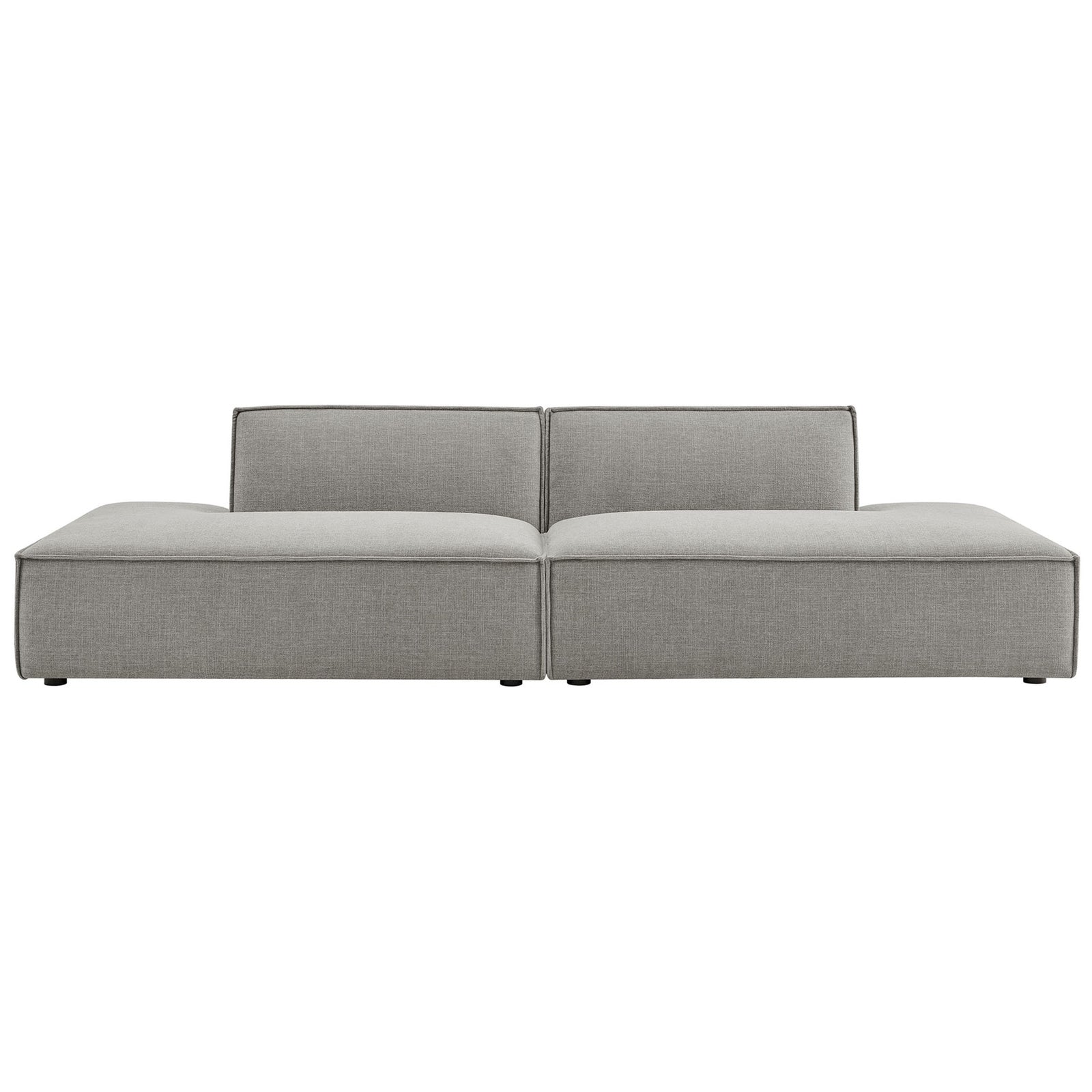 Low-profile pewter modular loveseat with wide chaise seats and crisp modern lines || EEI-7423-PEW || front_studio