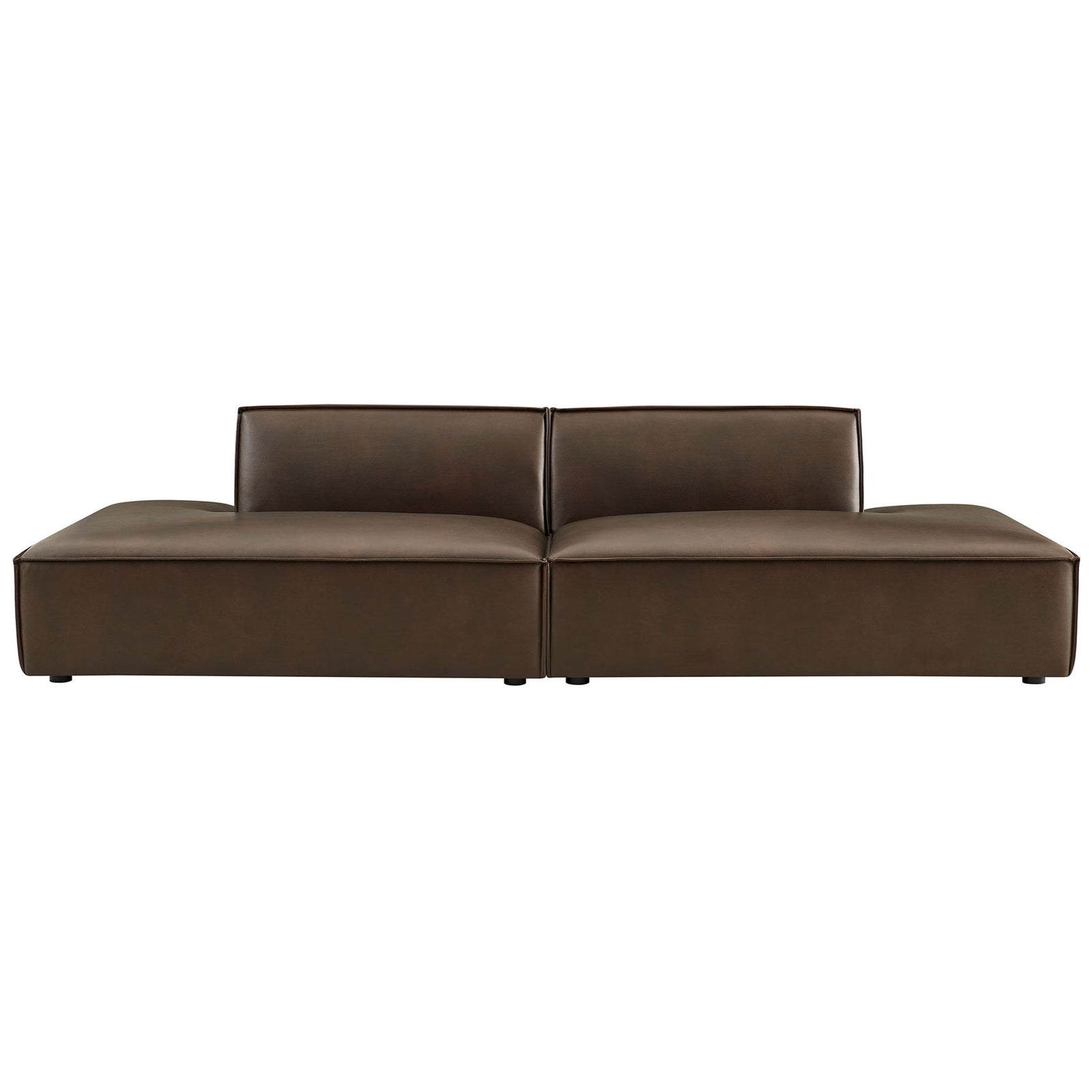 Espresso vegan leather modular loveseat with low-profile lines and generous lounge-ready seating || EEI-7424-ESP || front_studio