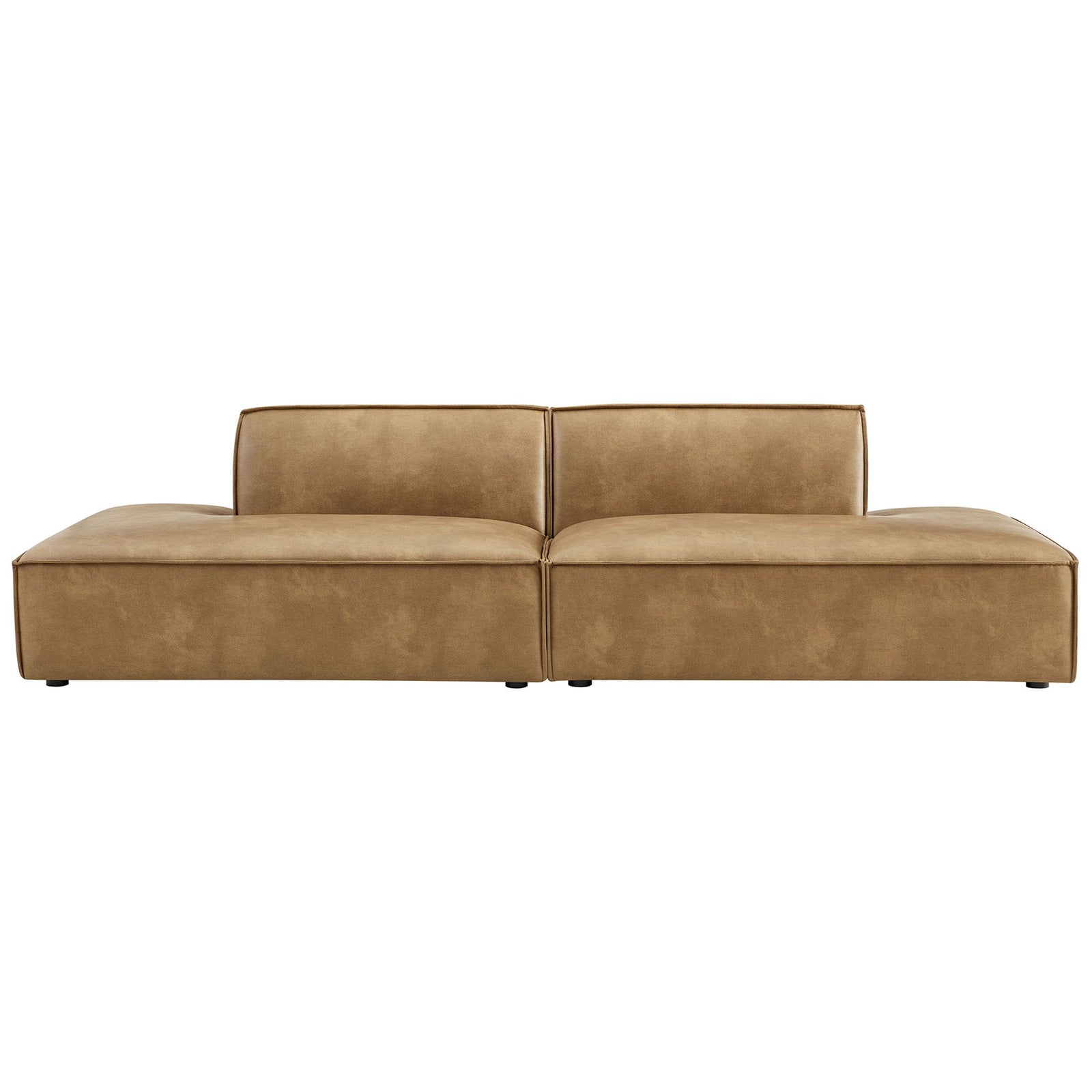 Modern toast vegan leather loveseat with clean lines and tailored French piping across both seats. || EEI-7424-TST || front_studio