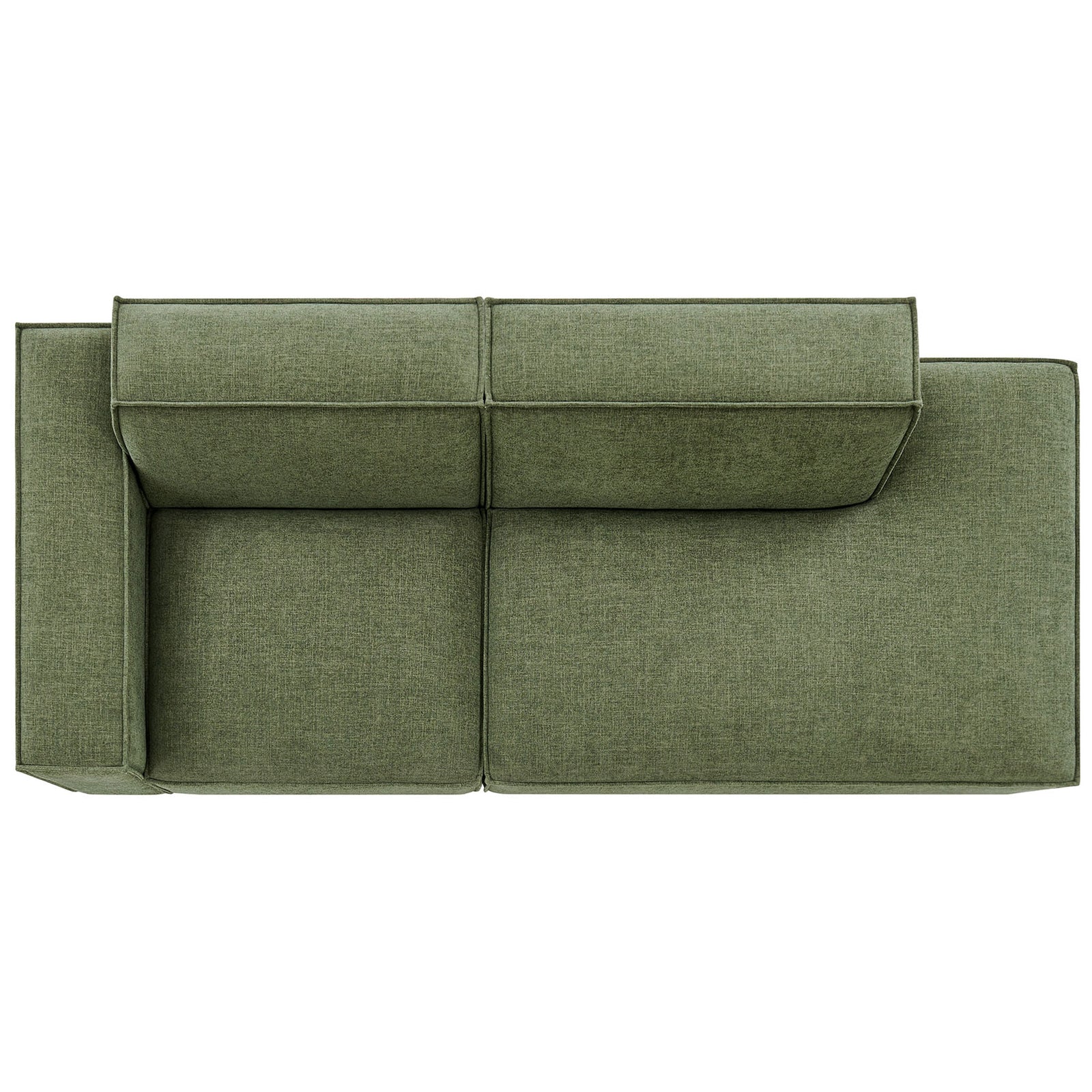 Green modular loveseat highlighting generous chaise seat and deep cushions for laid back lounging || EEI-7425-FOL || top_studio