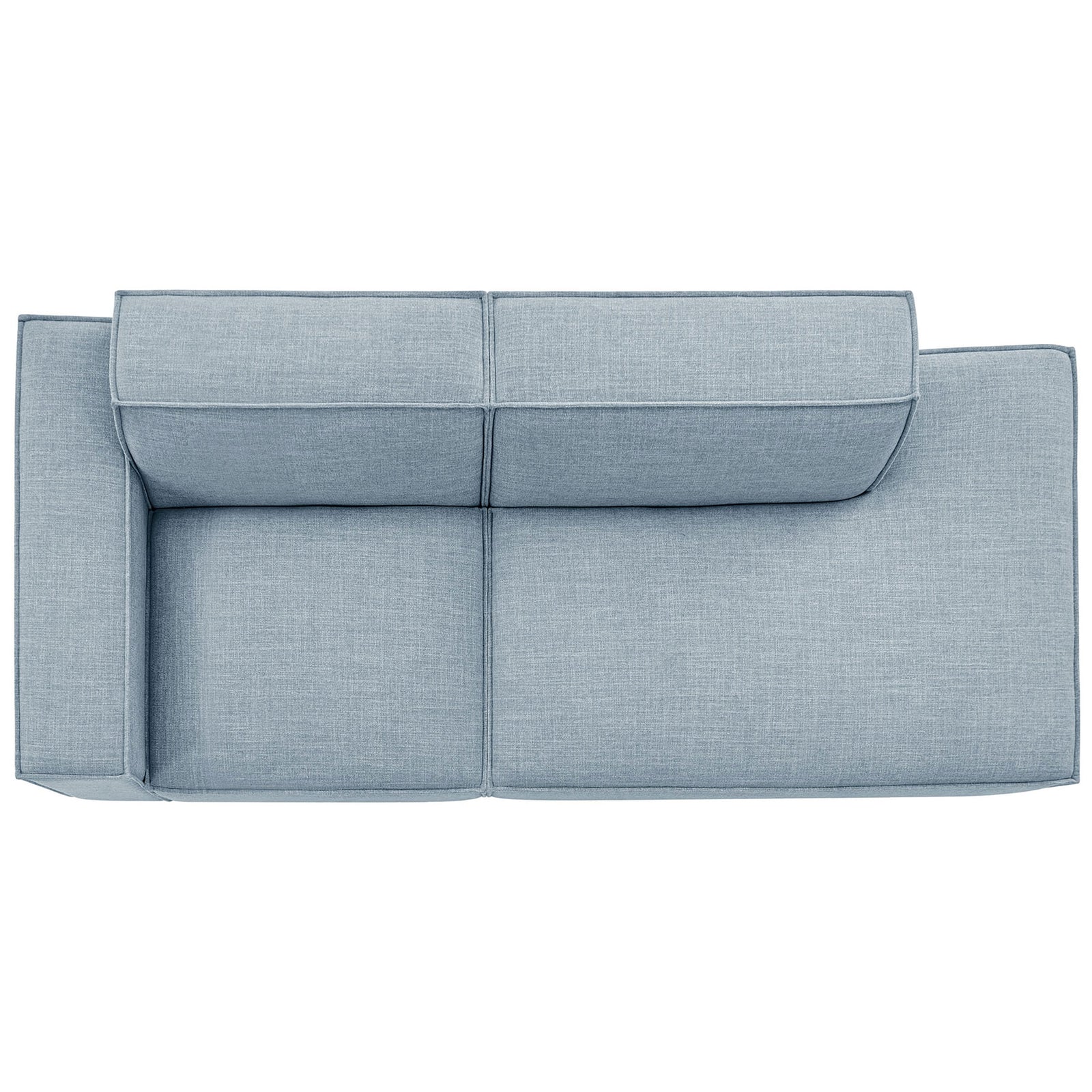 Sky blue modular loveseat showcasing wide chaise and generous seat cushions for sprawling comfort || EEI-7425-SKY || top_studio