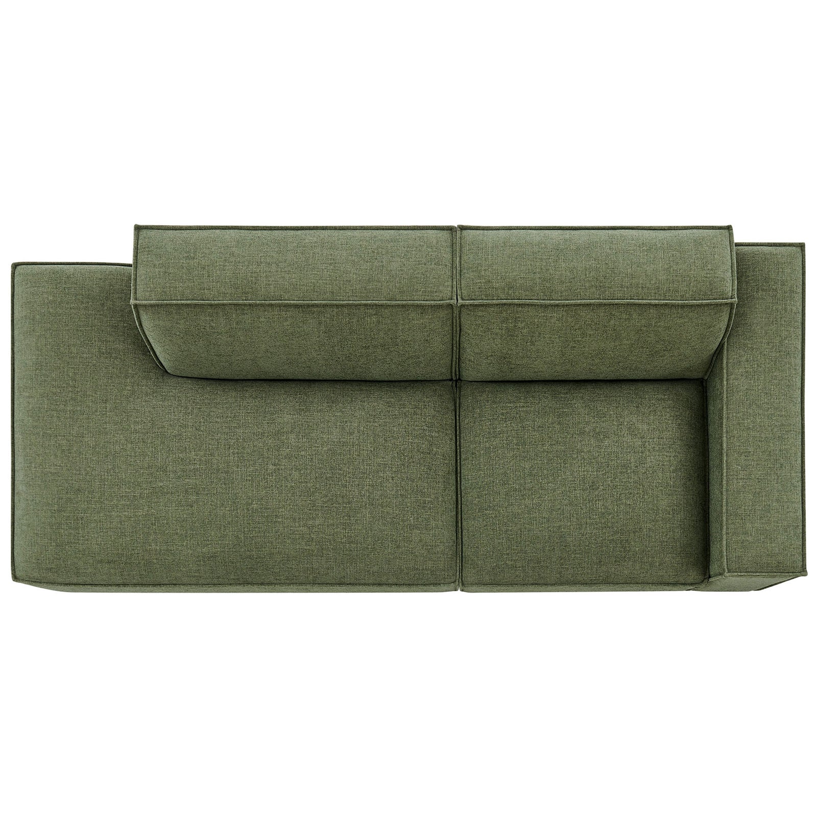 Green modular loveseat emphasizing chaise contour and expansive lounging surface for relaxed comfort || EEI-7427-FOL || top_studio