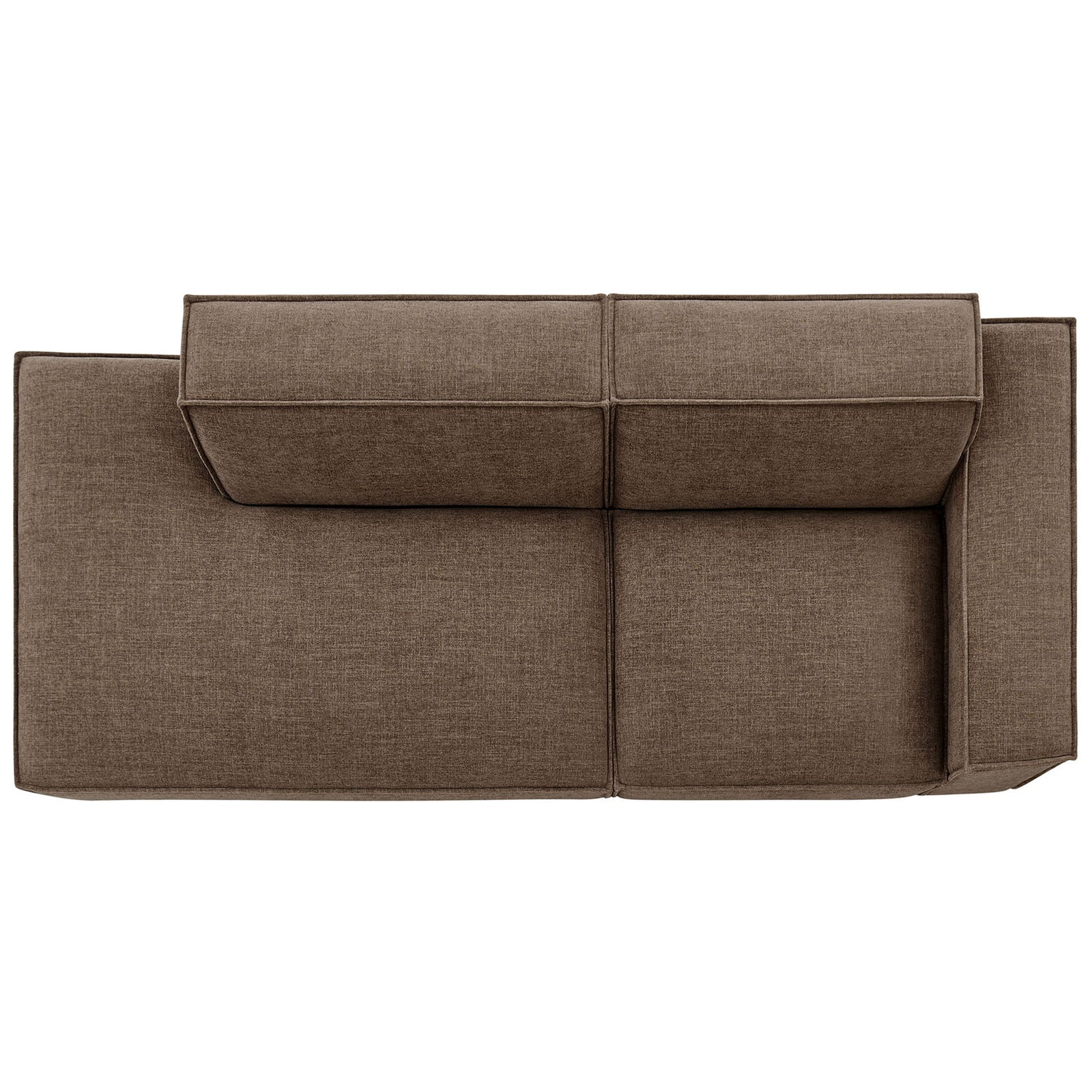 Mocha modular loveseat layout emphasizing the wide chaise and spacious dual seat cushions || EEI-7427-MOC || top_studio