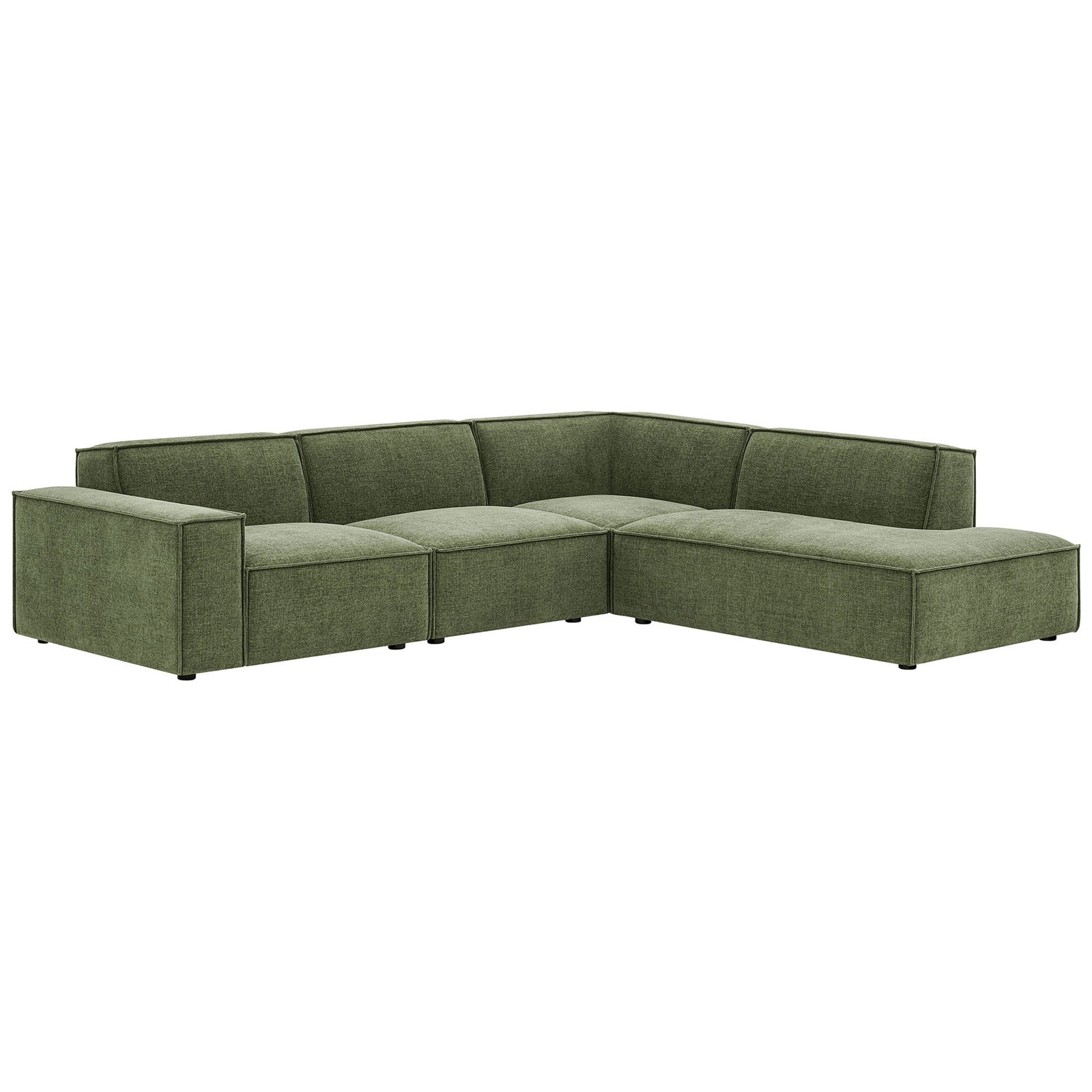 Foliage green Restore modular sectional sofa with right-facing chaise and wide track arms for modern living rooms || EEI-7429-FOL || front_angle_studio