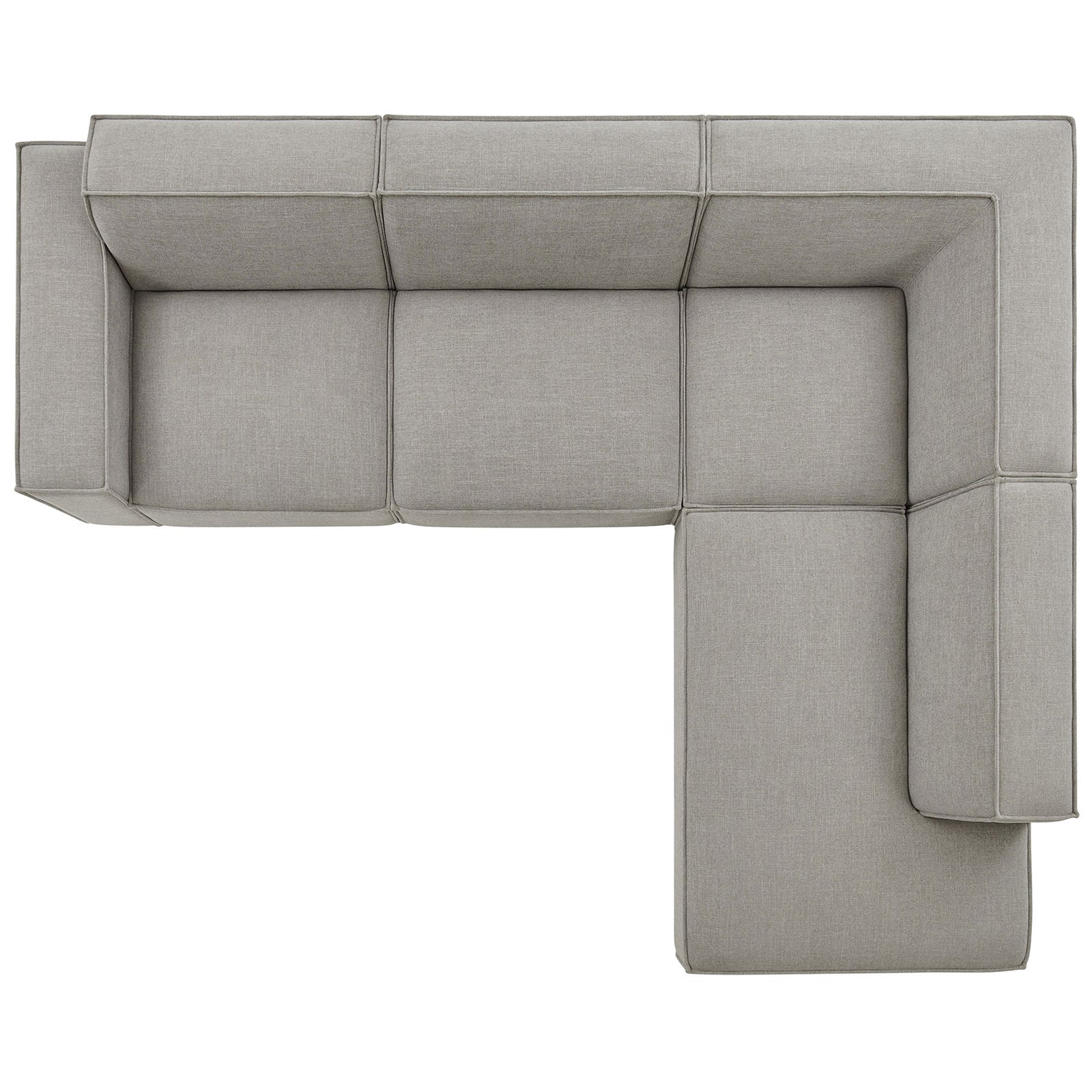 Four-piece L-shaped sofa configuration emphasizing the extended chaise and generous corner seating area || EEI-7429-PEW || top_studio