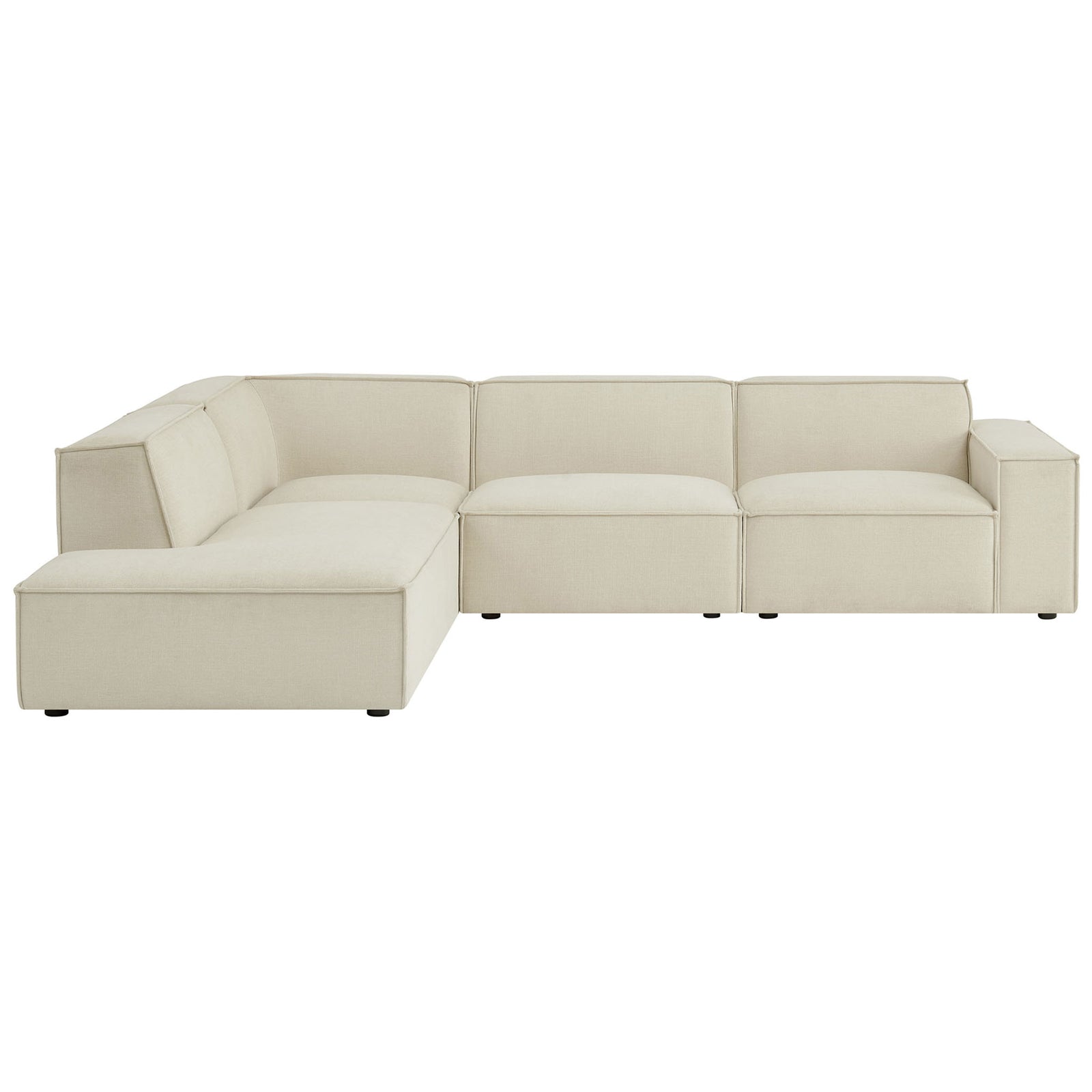 Ecru performance fabric Restore L-shaped sectional with deep seats and tailored French piping || EEI-7431-ECR || front_studio