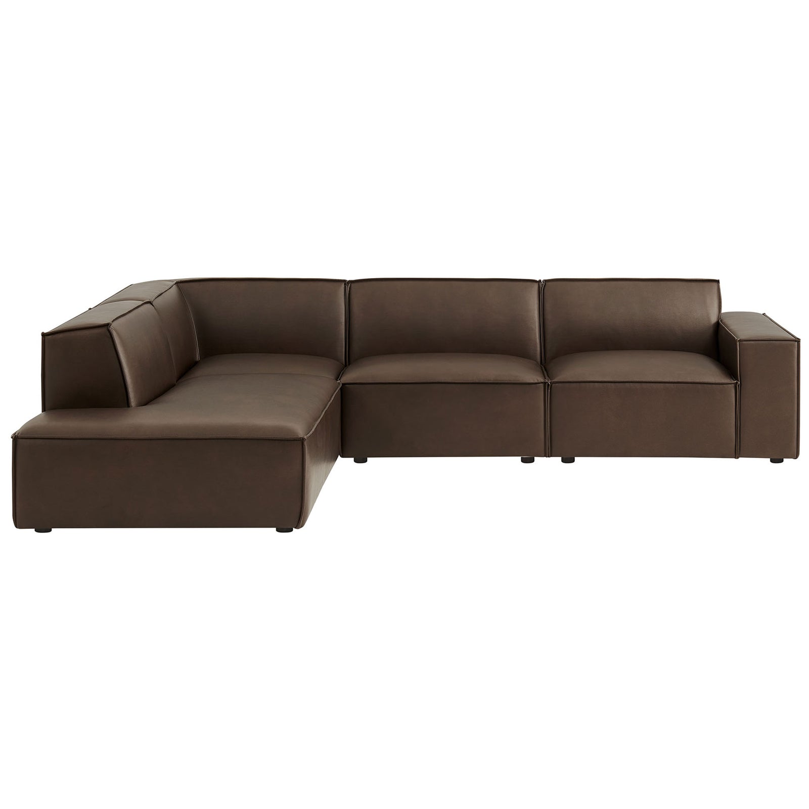 Modern espresso vegan leather 4-piece L-shaped sectional with left chaise, wide track arms, and deep cushions || EEI-7432-ESP || front_studio