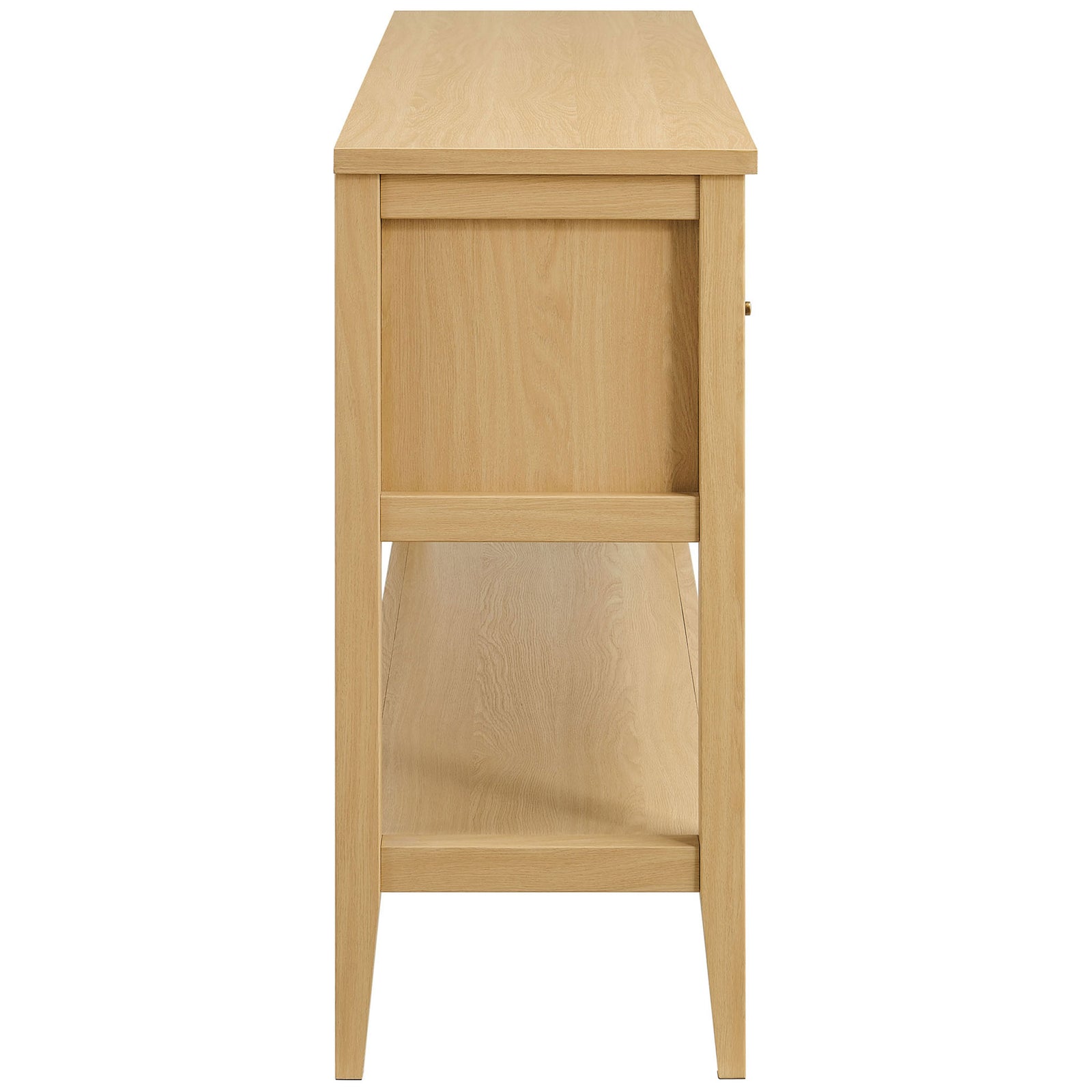Streamlined profile and lower shelf offer airy storage in a light oak wood look || EEI-7435-OAK || side_studio