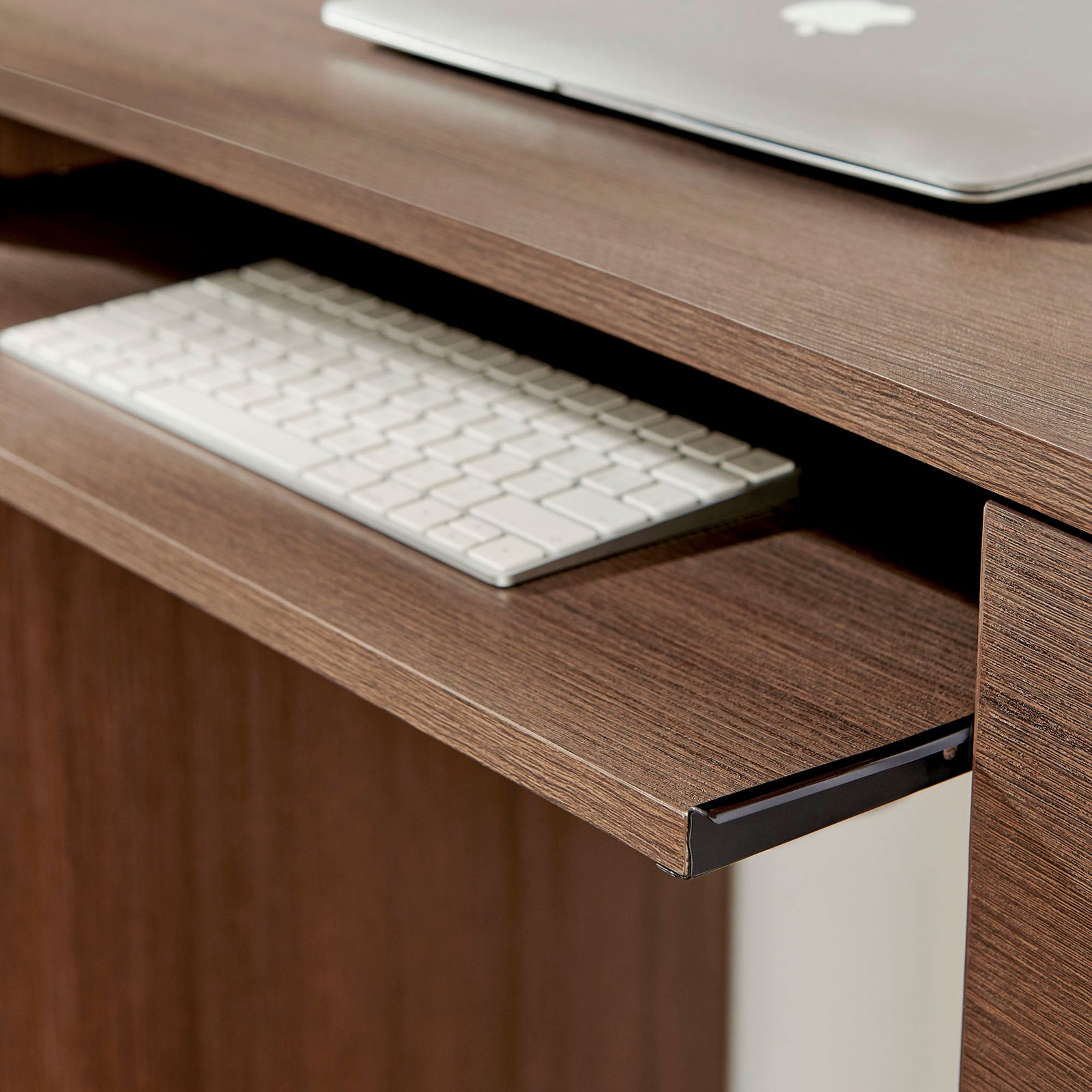 Keyboard tray keeps your desktop clear and slides out for quick access while you work. || EEI-7436-BBO || storage_open_room